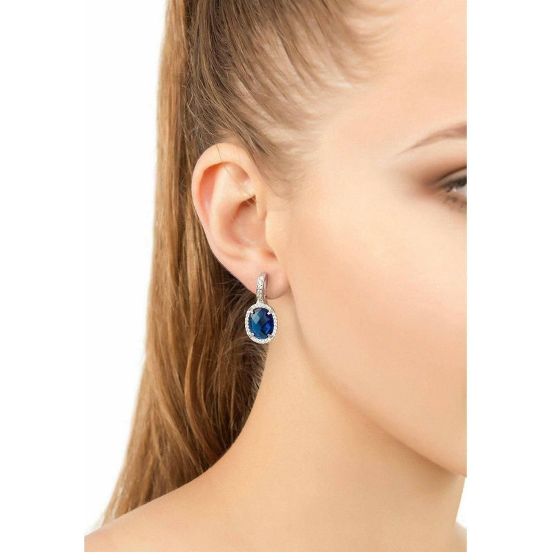 Beatrice Oval Drop Earrings Silver Sapphire Hydro