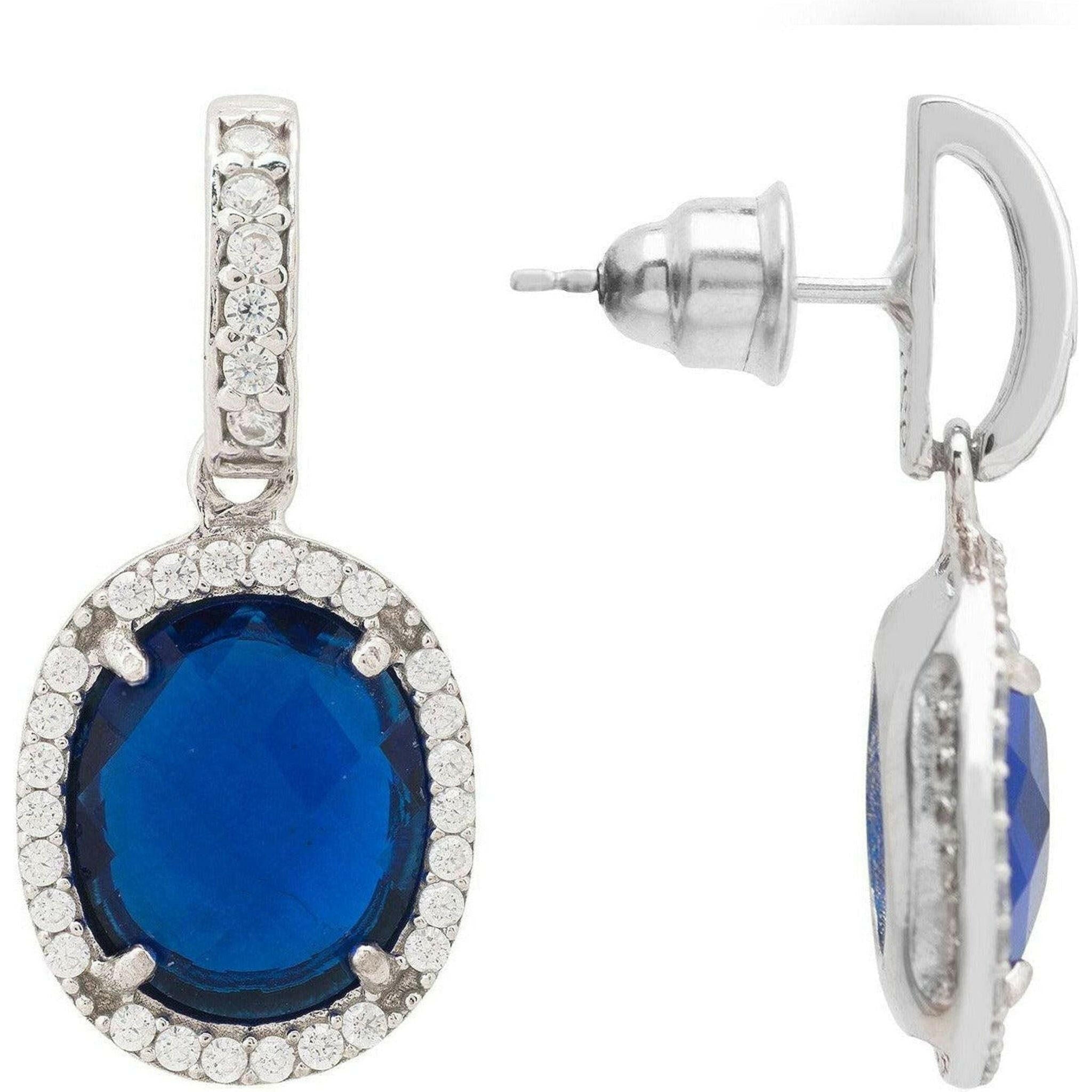 Beatrice Oval Drop Earrings Silver Sapphire Hydro.