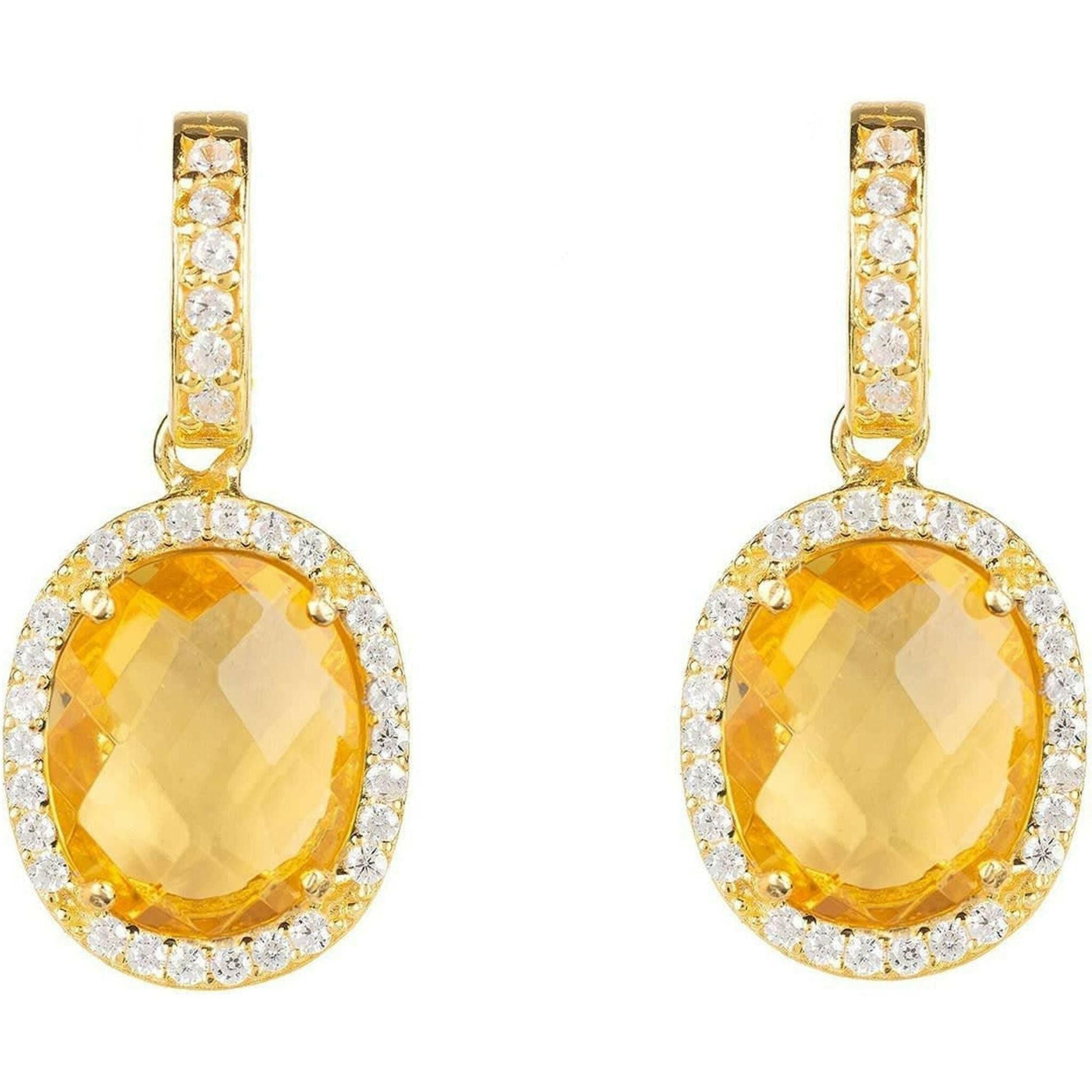 Beatrice Oval Gemstone Drop Earrings Gold Citrine Hydro.