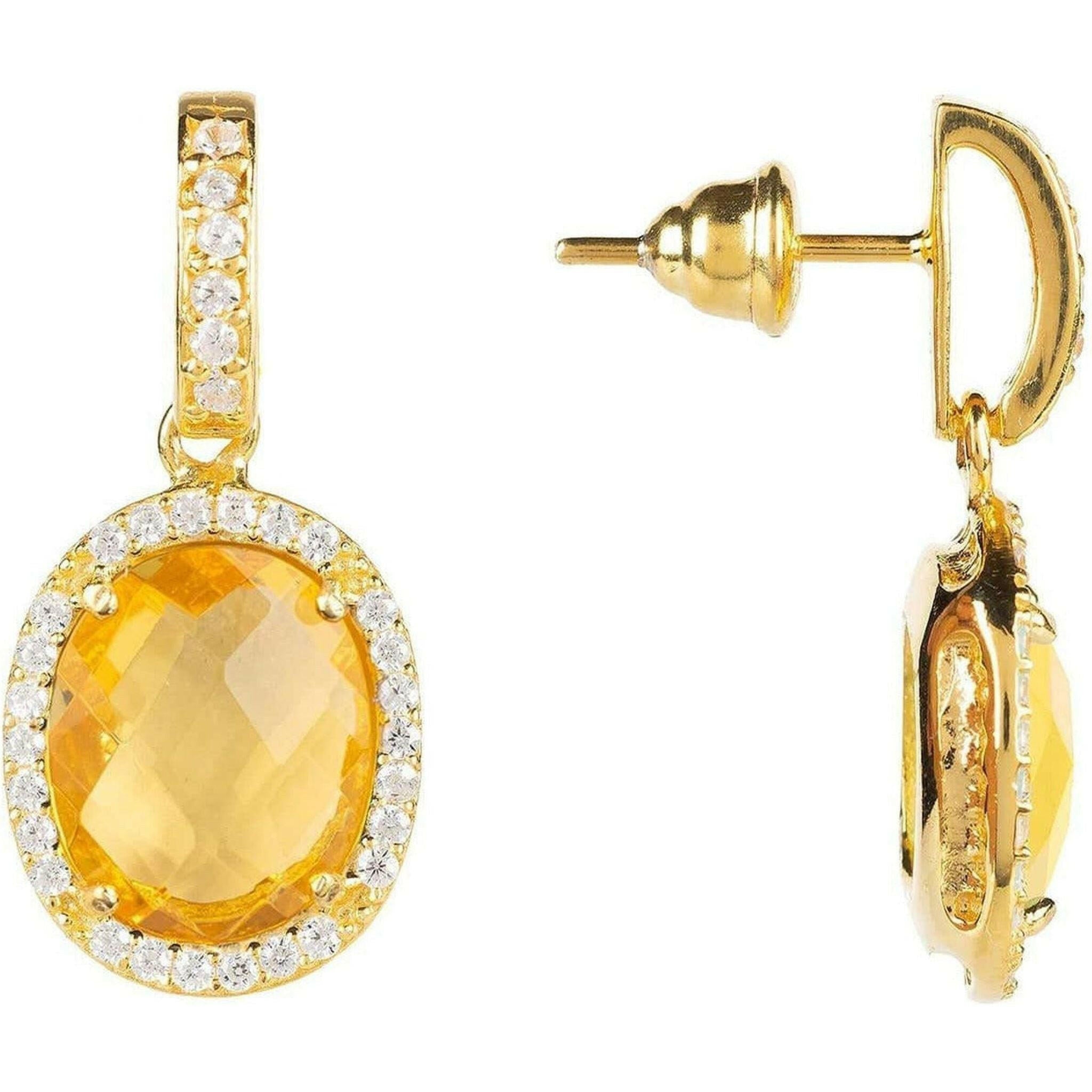 Beatrice Oval Gemstone Drop Earrings Gold Citrine Hydro.