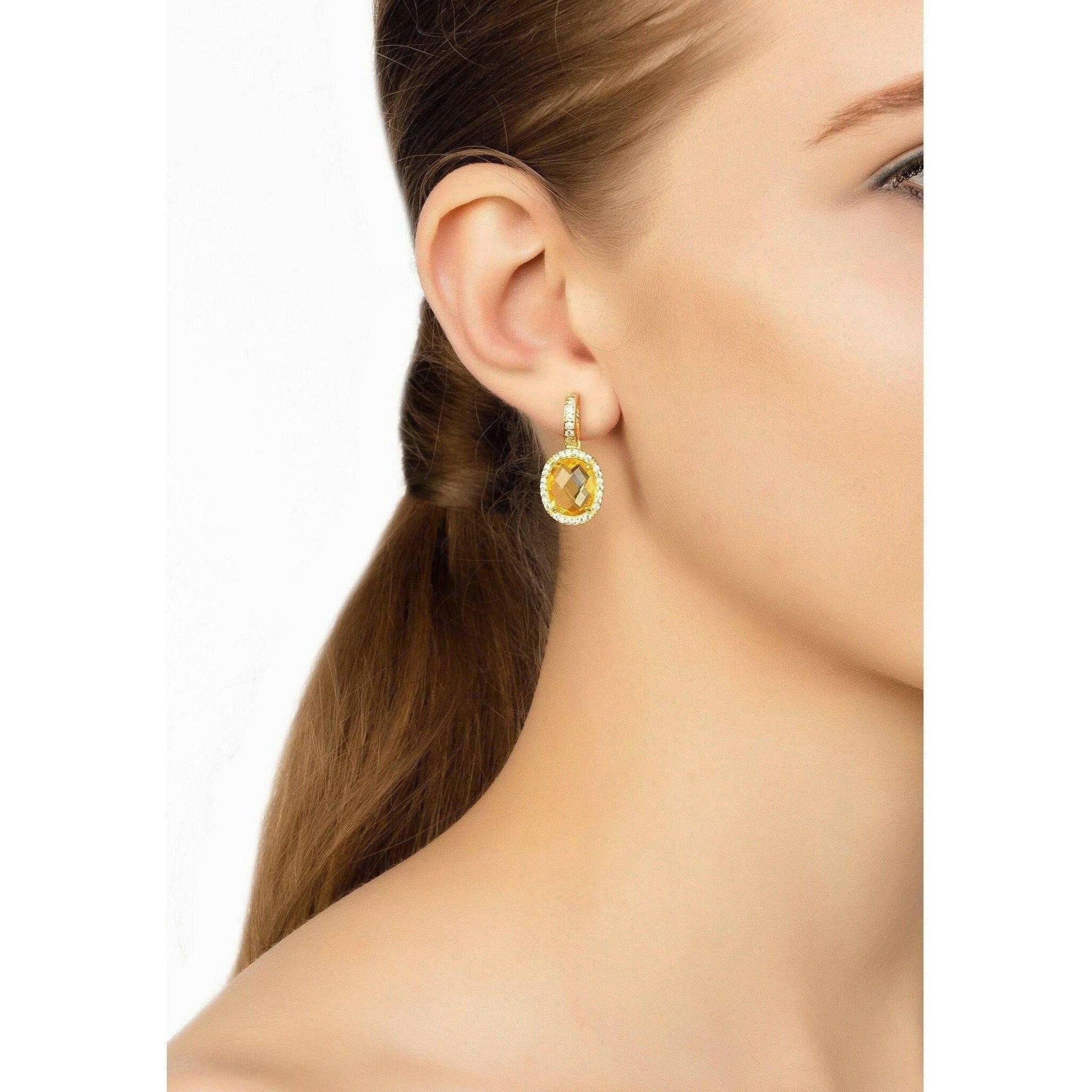 Beatrice Oval Gemstone Drop Earrings Gold Citrine Hydro.