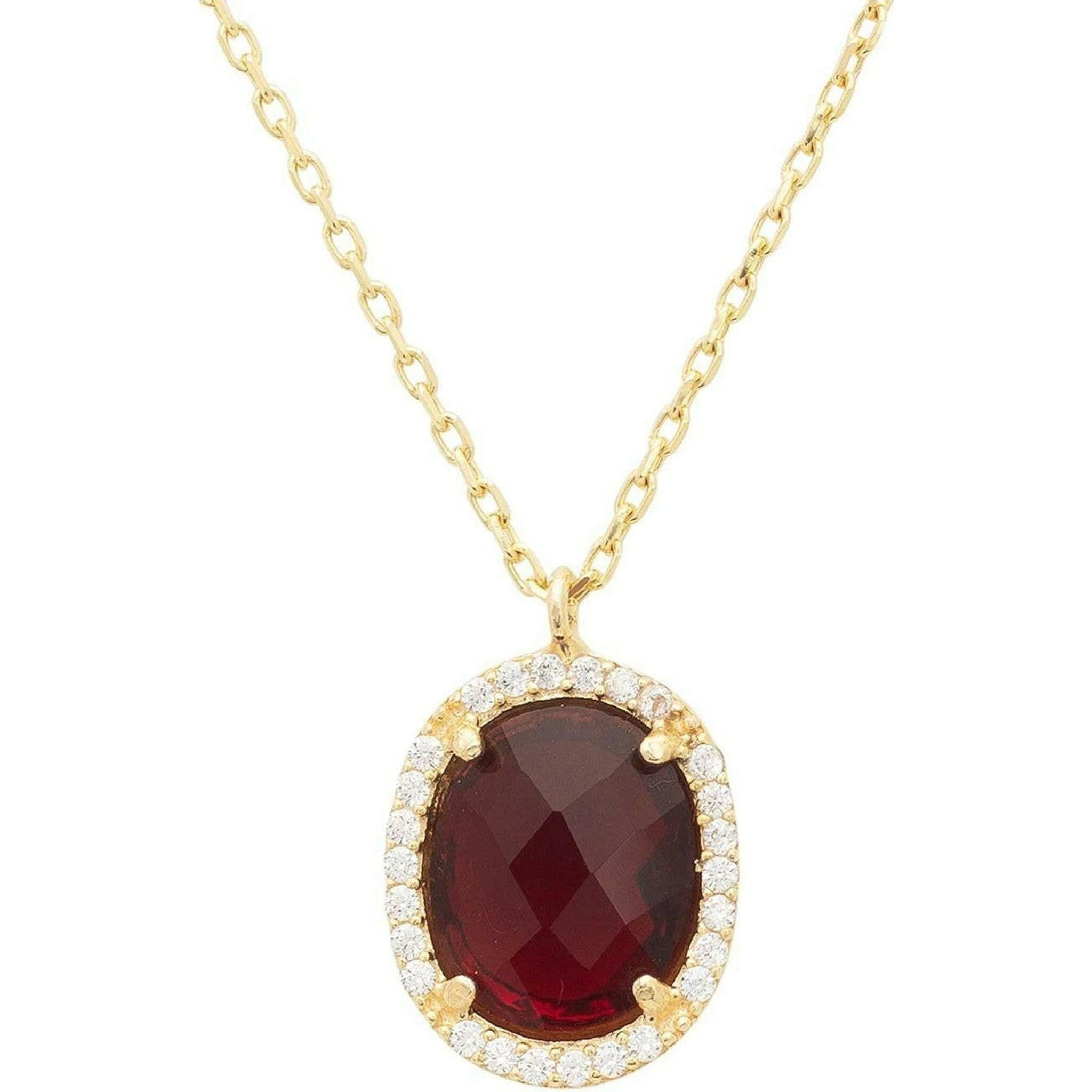 Beatrice Oval Pendant Necklace Gold Garnet.