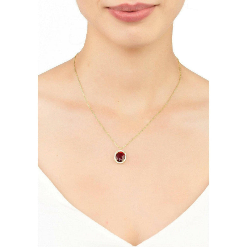 Beatrice Oval Pendant Necklace Gold Garnet