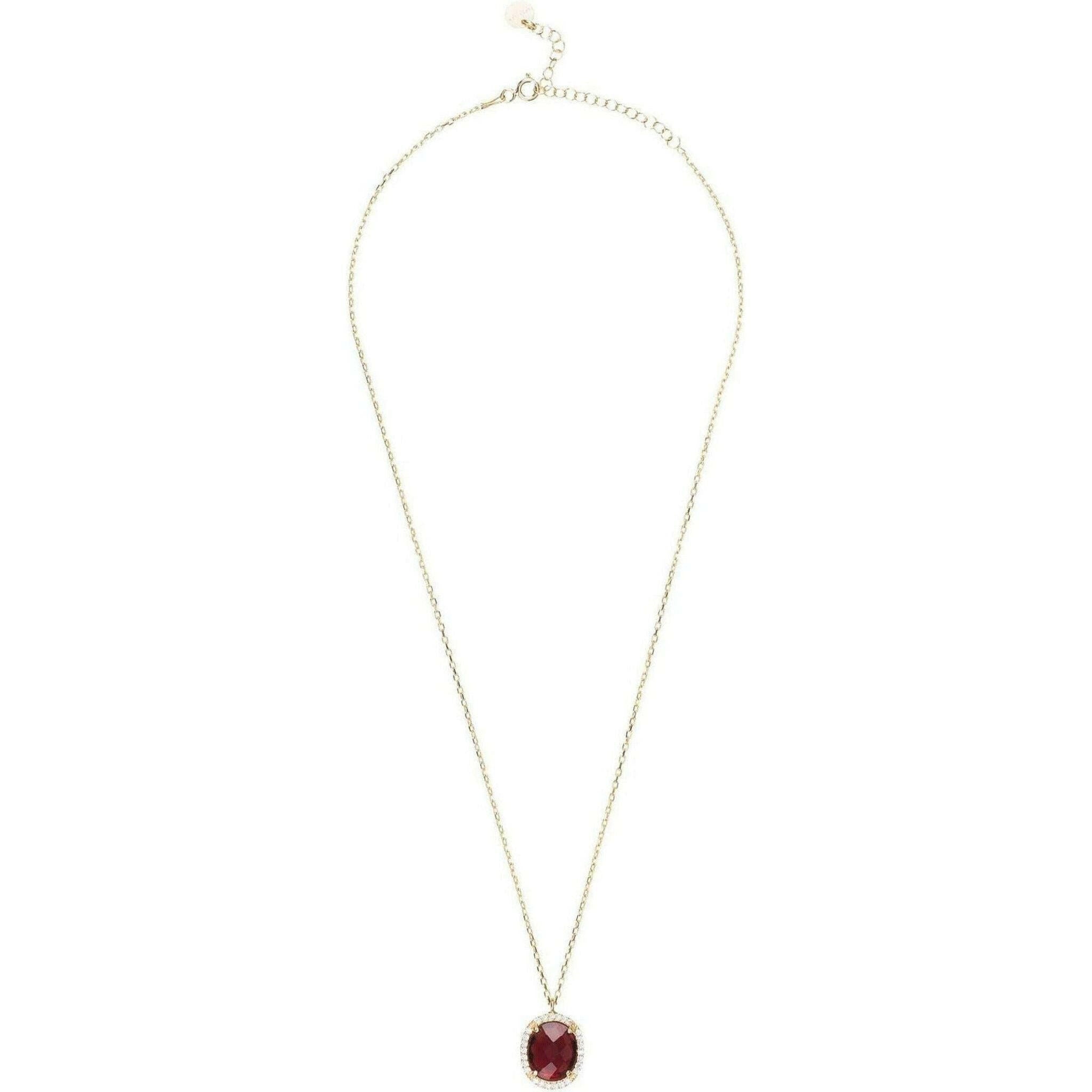 Beatrice Oval Pendant Necklace Gold Garnet.