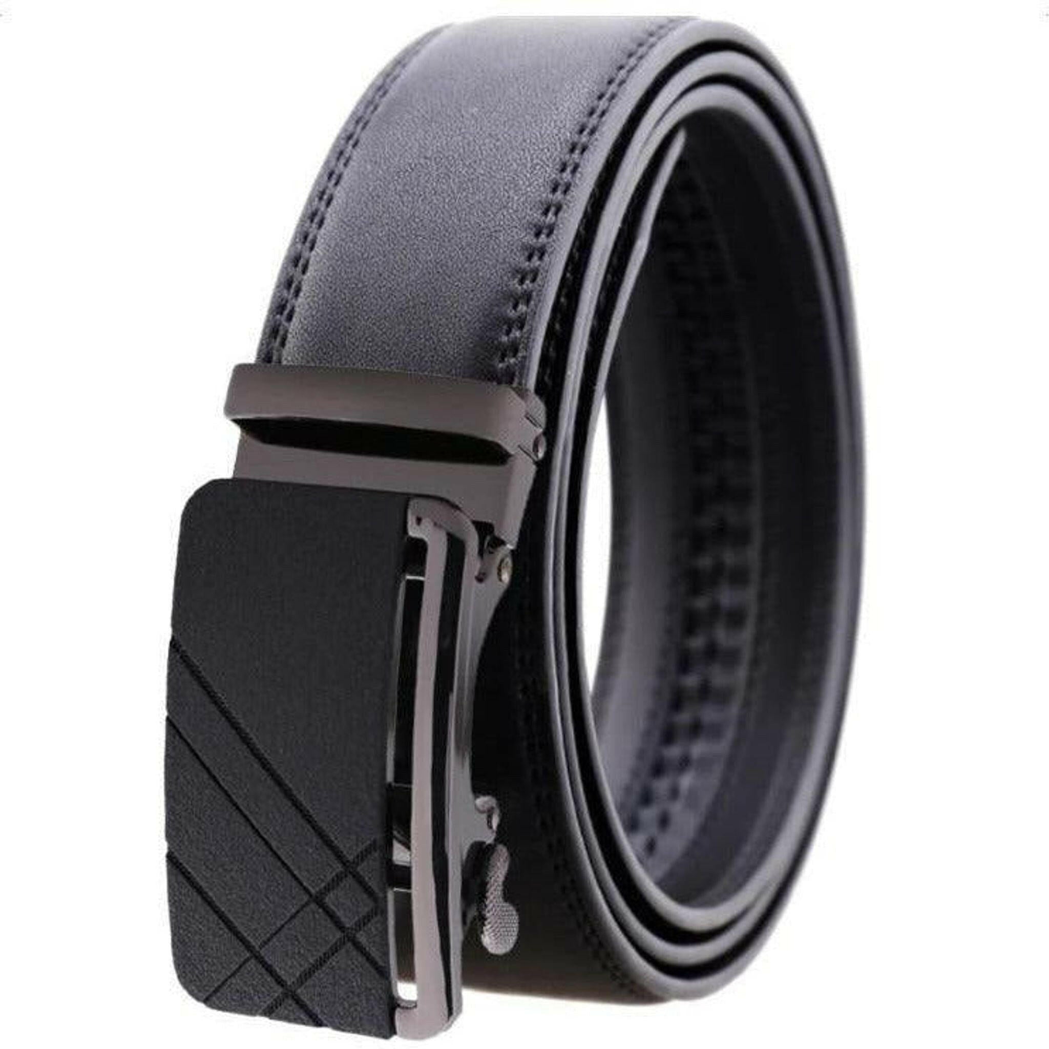 Black Textured Adjustable Ratchet Slide Buckle Belt.