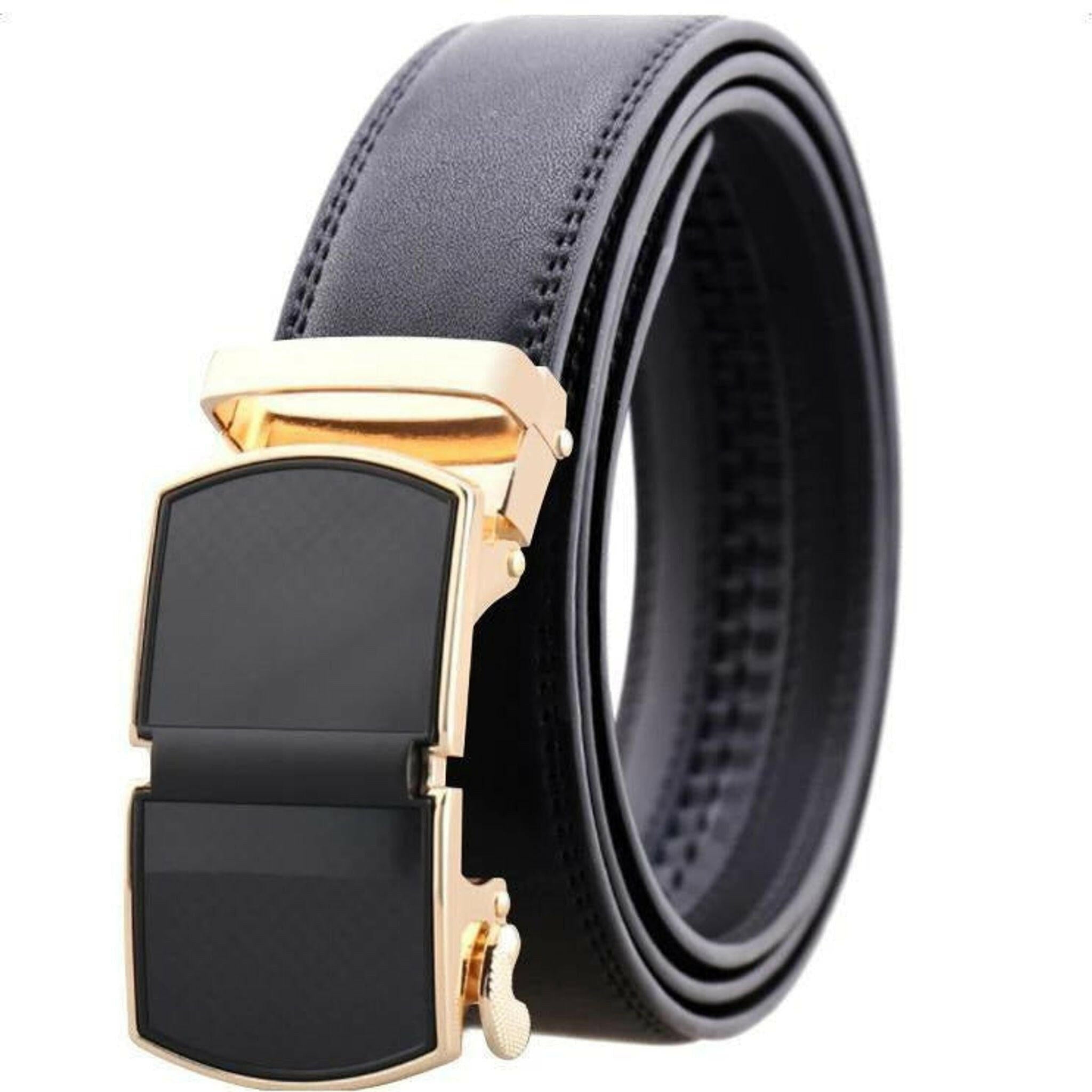 Black Belt Gold Buckle with Adjustable Ratchet Slide.