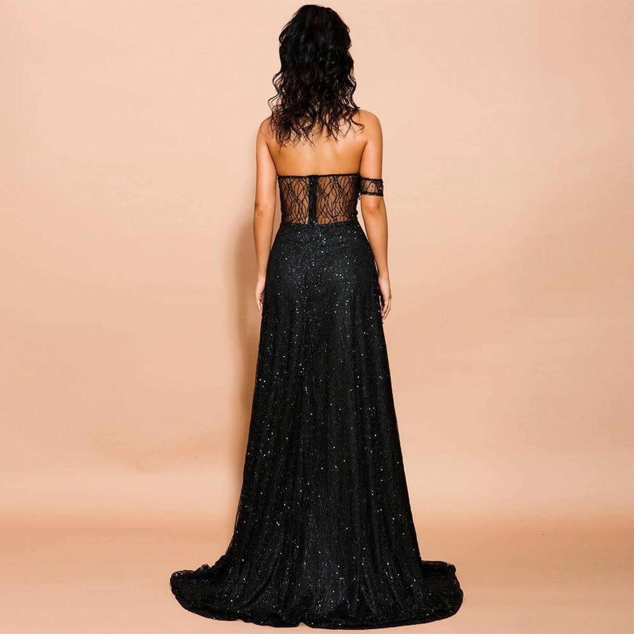 Black High Slit Gown.