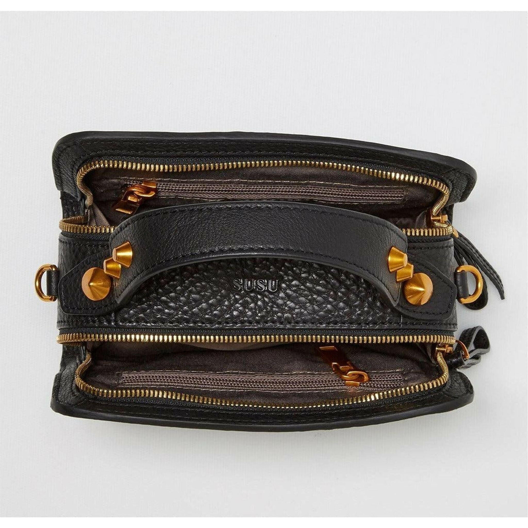 Black Leather Crossbody Bag.