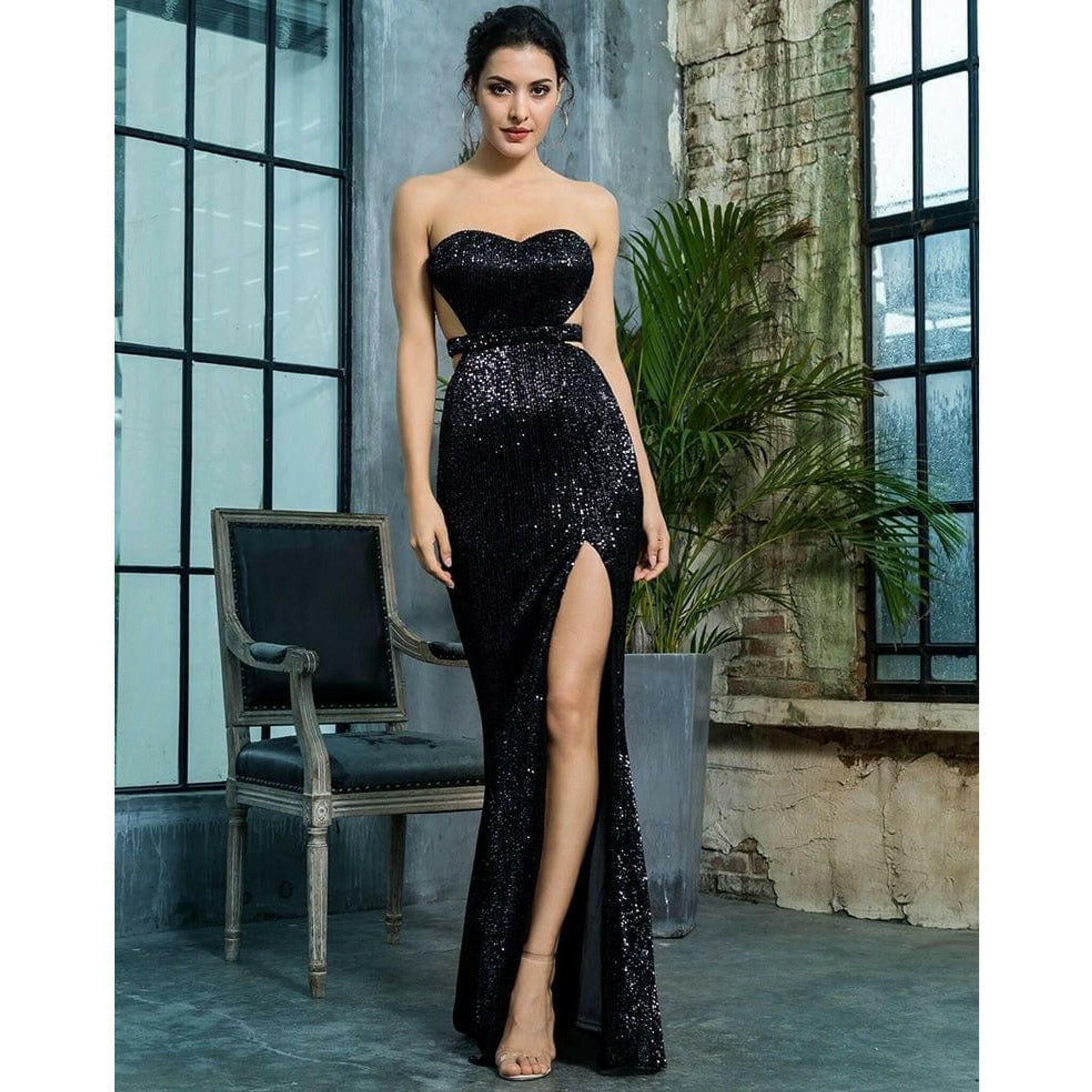 Black Sequin Gown.