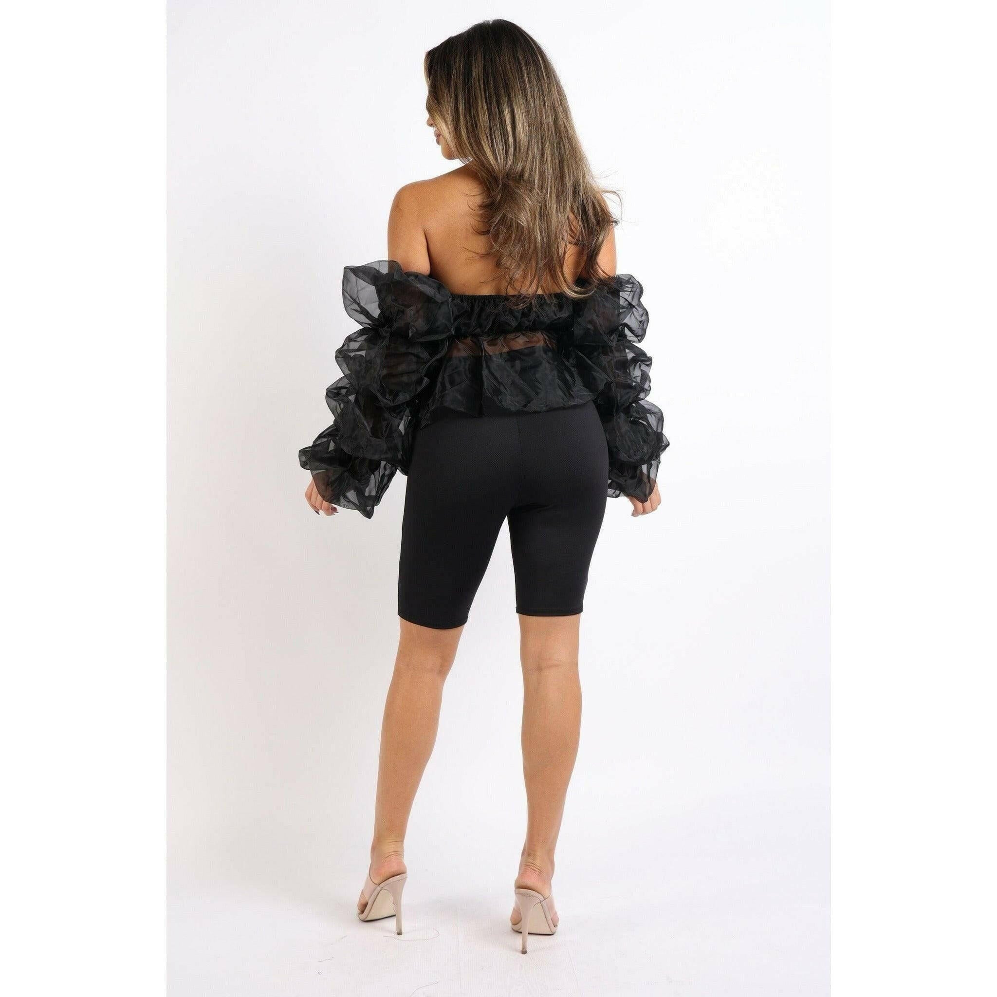 Black Sexy Organza Top & Matching Shorts Set.