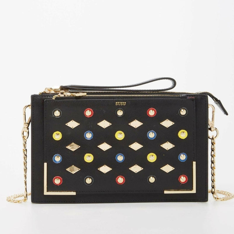 Black Studded Crossbody Clutch