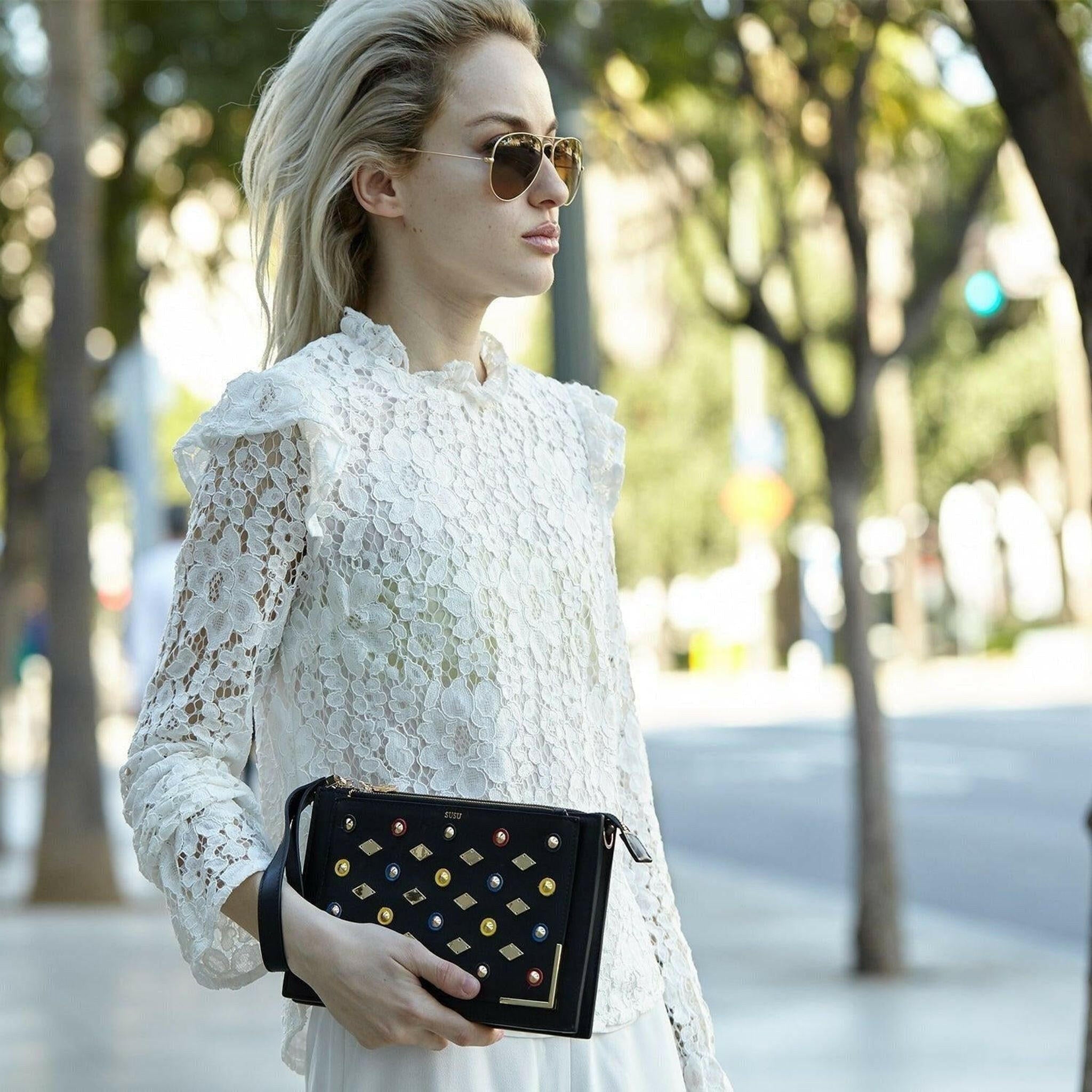 Black Studded Crossbody Clutch.