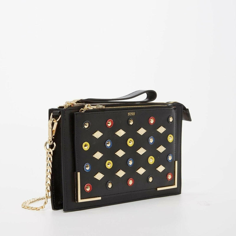 Black Studded Crossbody Clutch