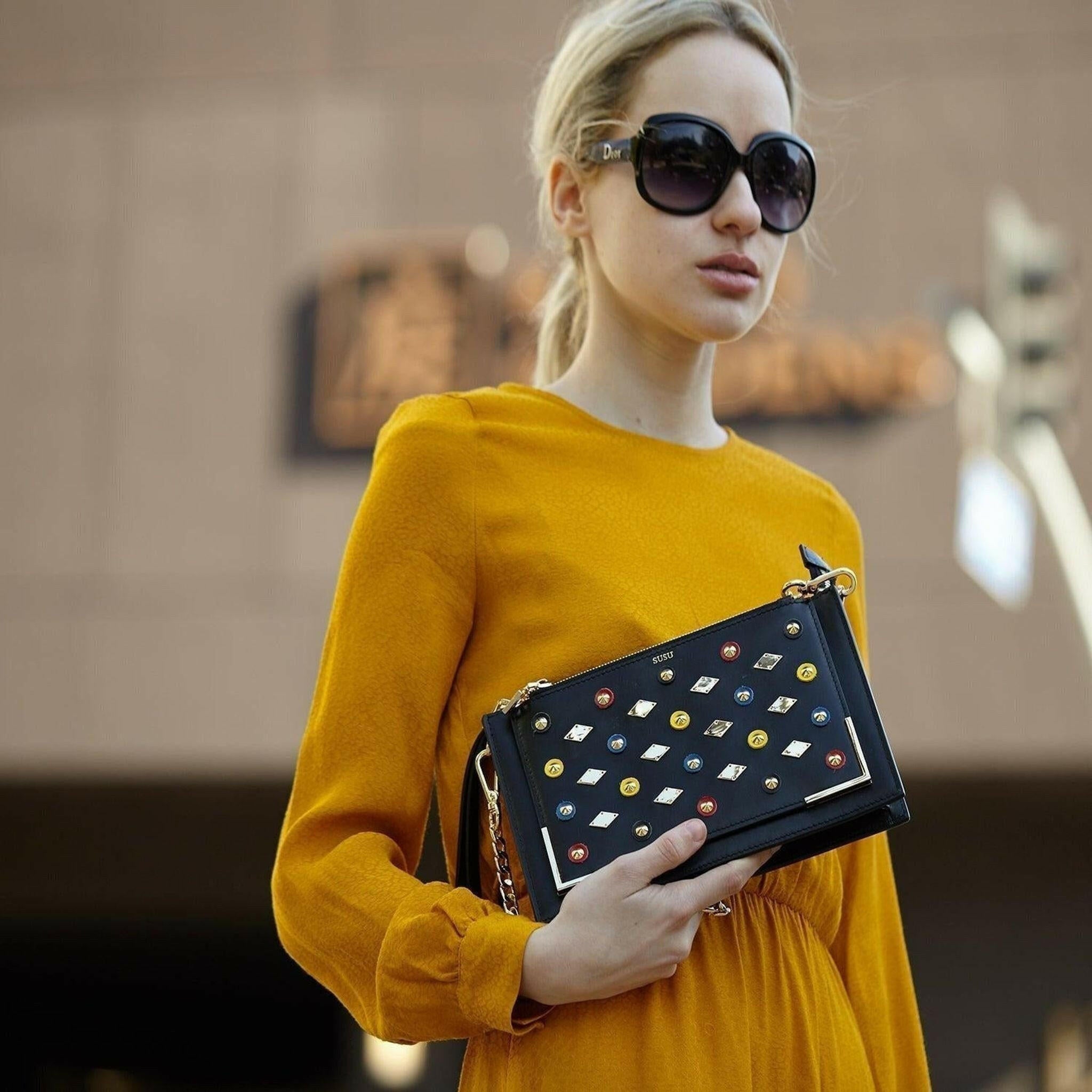 Black Studded Crossbody Clutch.