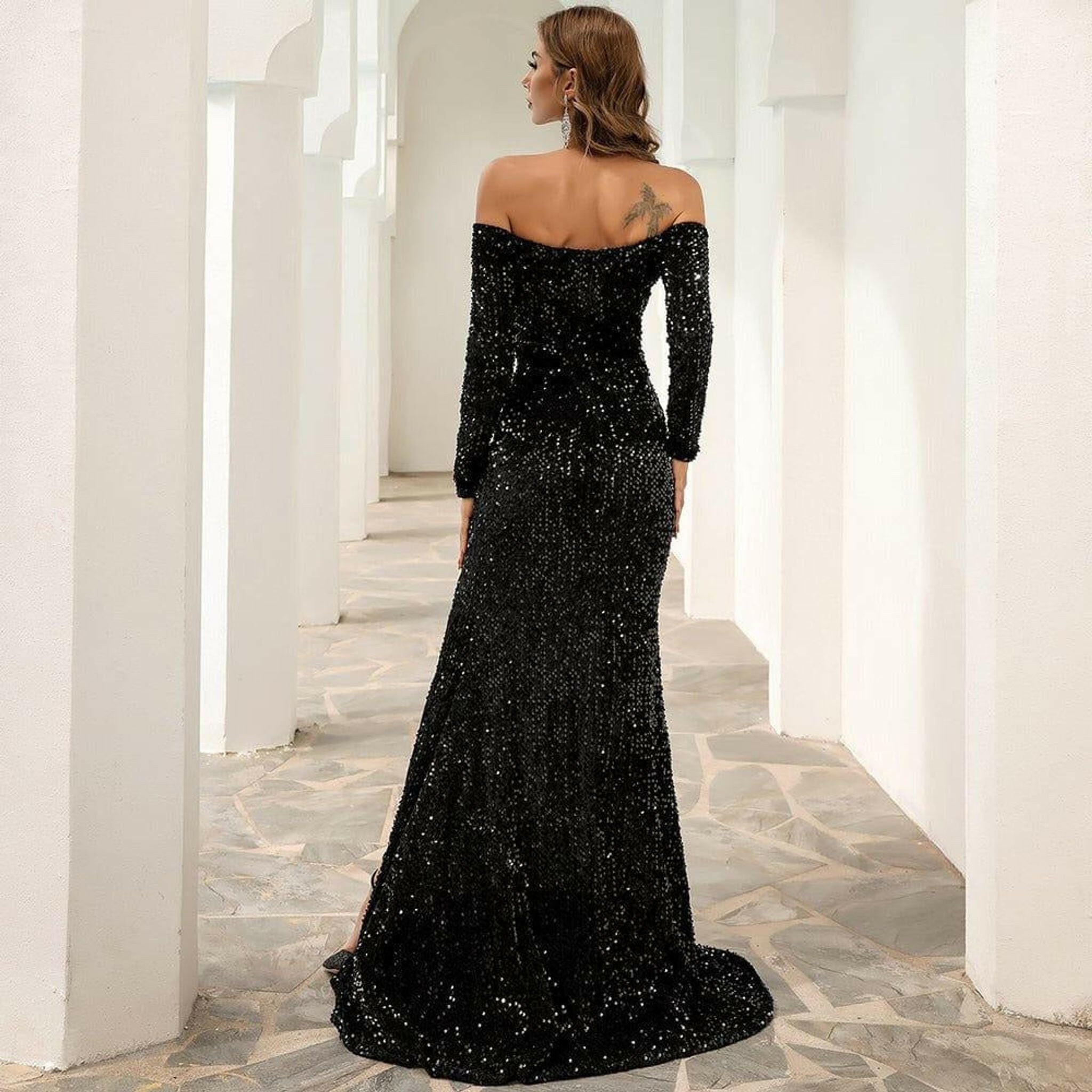 Blair Off Shoulder Sequin Gown.