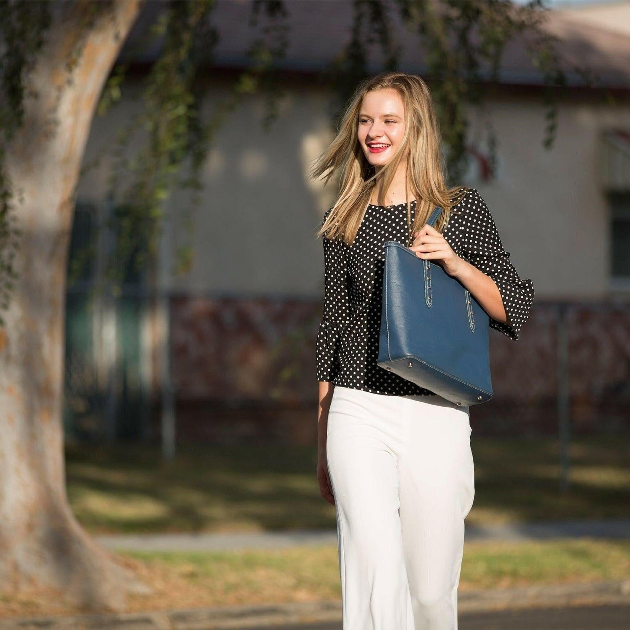 Blue Leather Shoulder Bag.