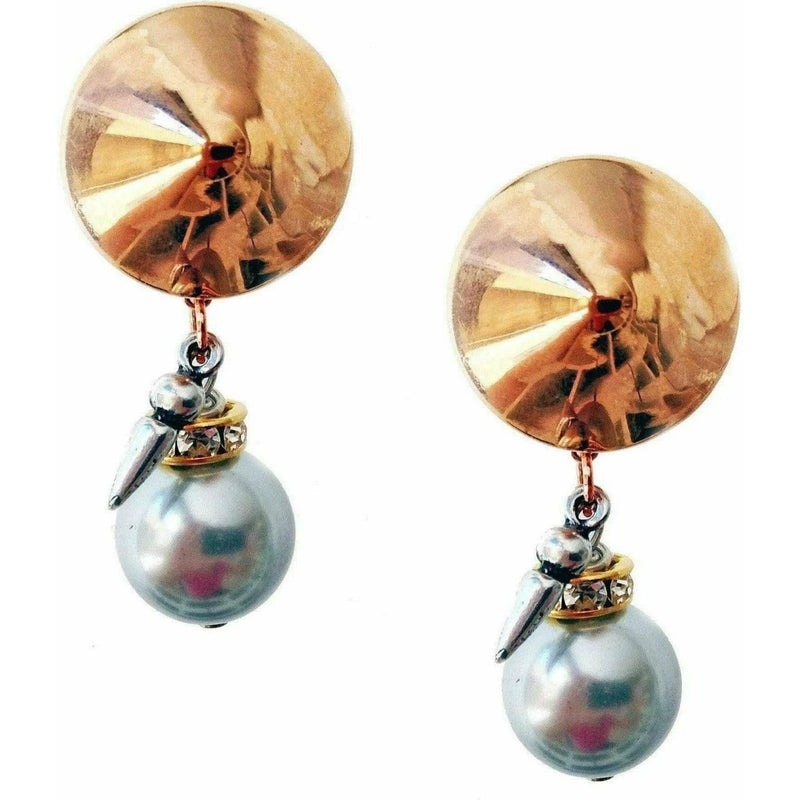 Boho Clip on Earrings with Light Blue Pearls, Crystals, Brass and Charms