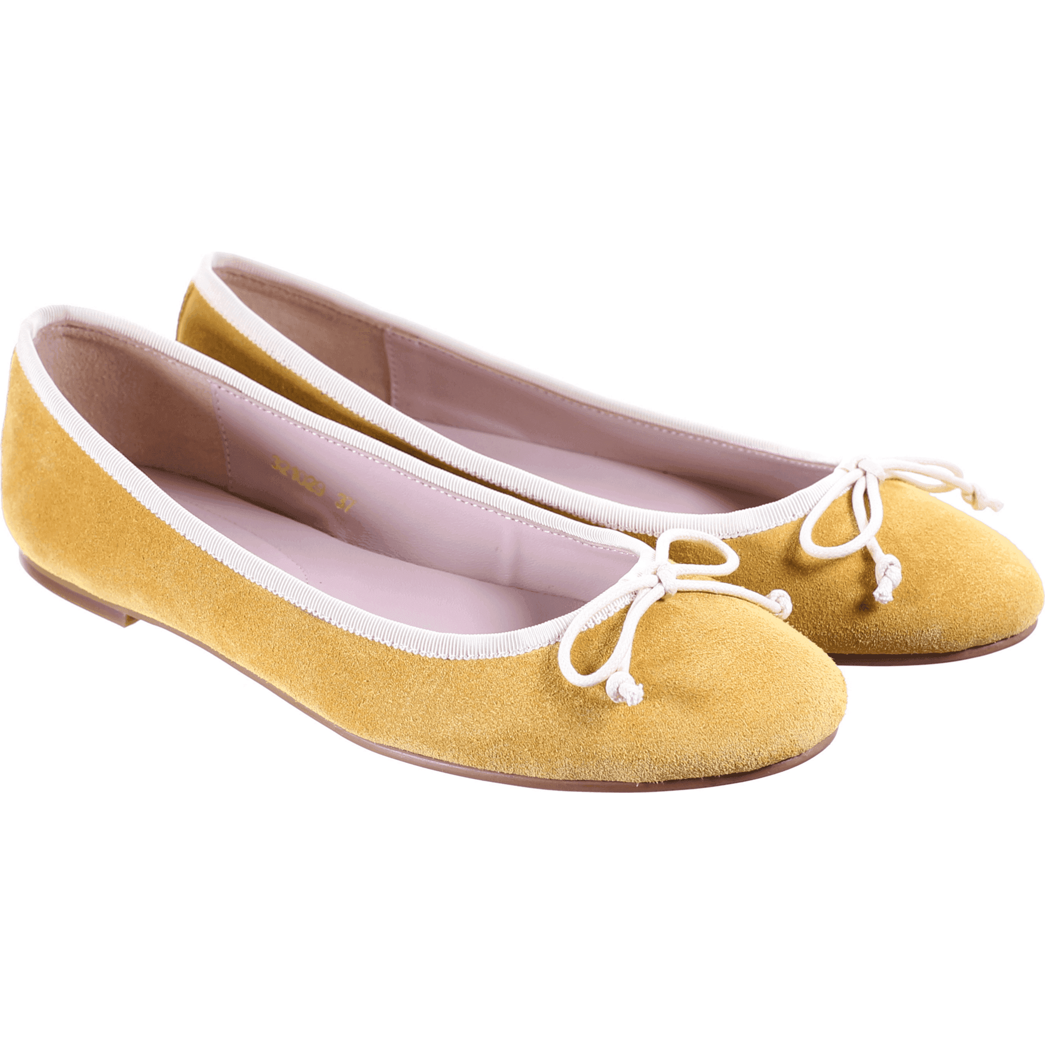 Bow Suede Ballerina in Mustard.