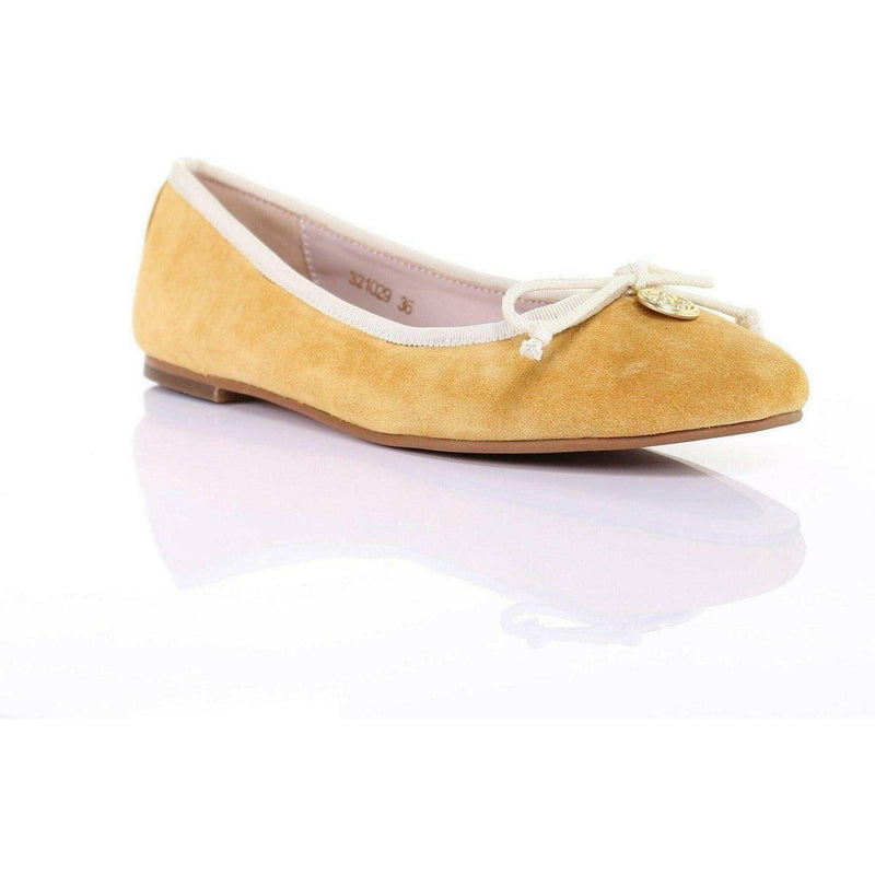 Bow Suede Ballerina in Mustard