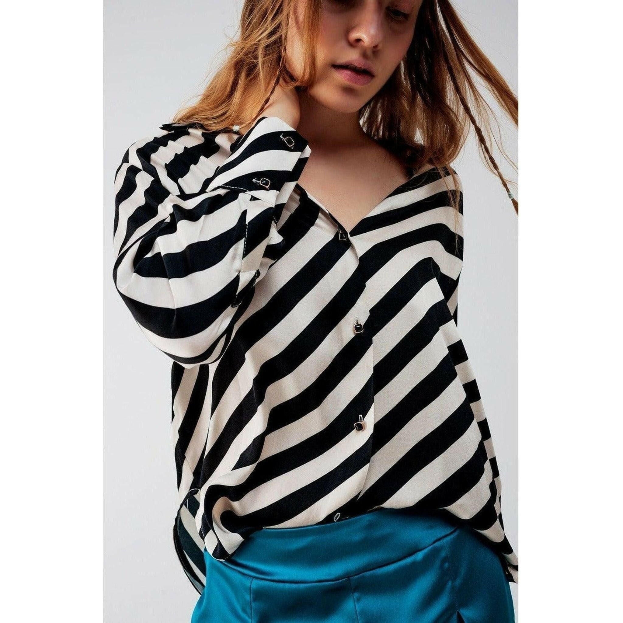 Button Through Oversized Shirt in Stripe.