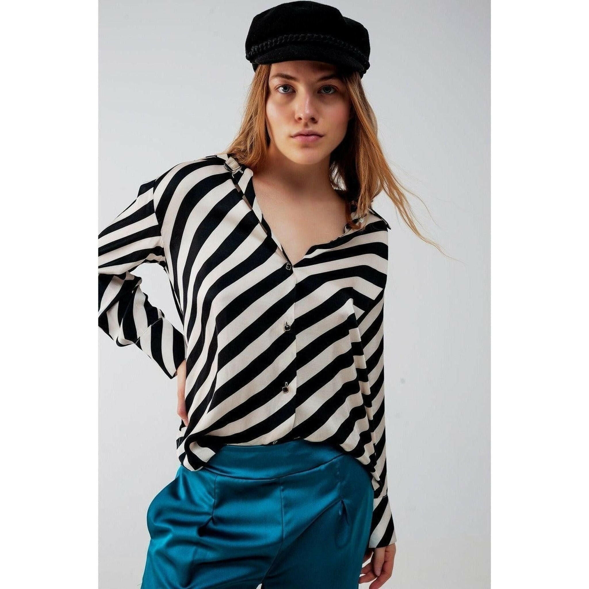 Button Through Oversized Shirt in Stripe.