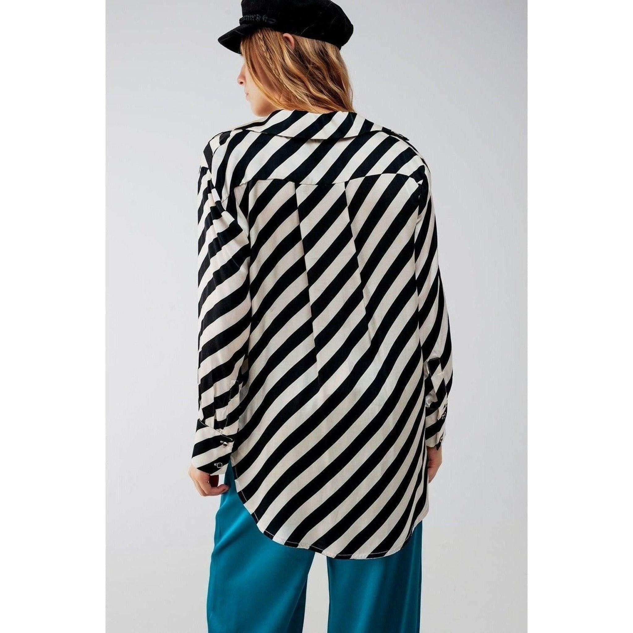 Button Through Oversized Shirt in Stripe.