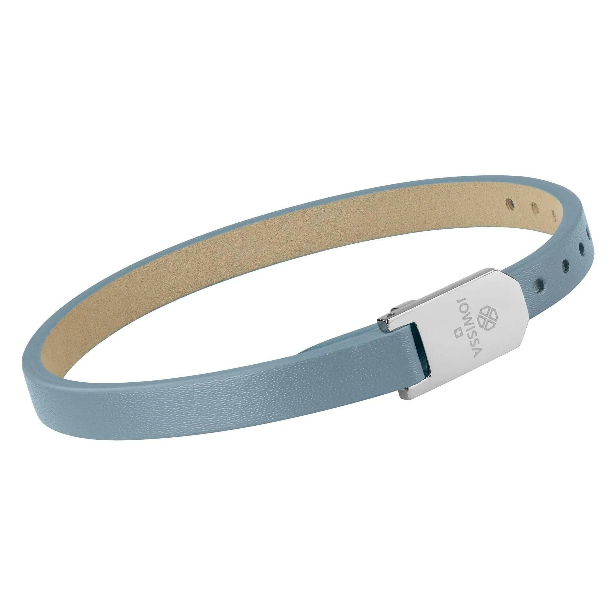 Matt Light Blue Plain Leather Strap Steel Logo.