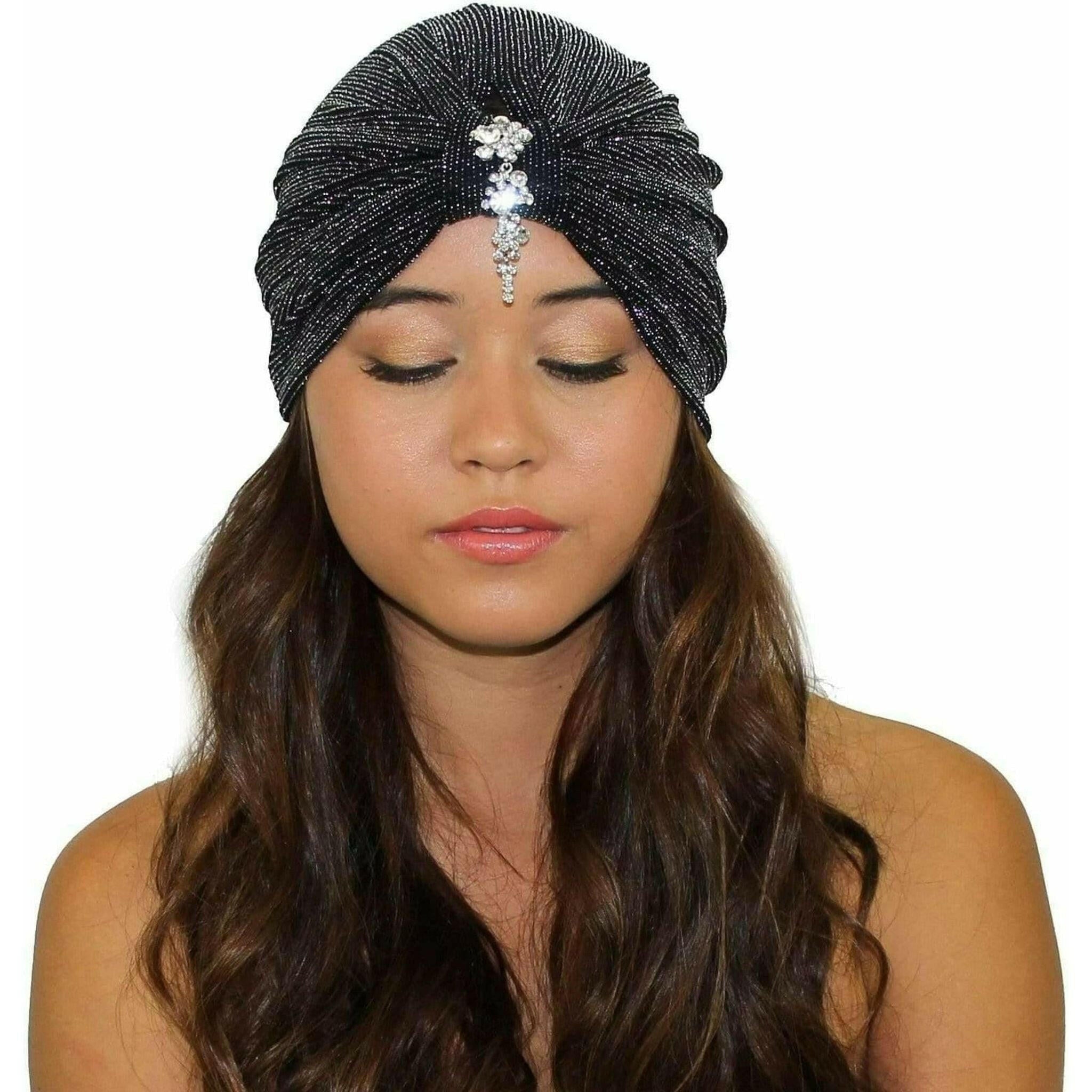 Cascading Crystals Glitter Turban.