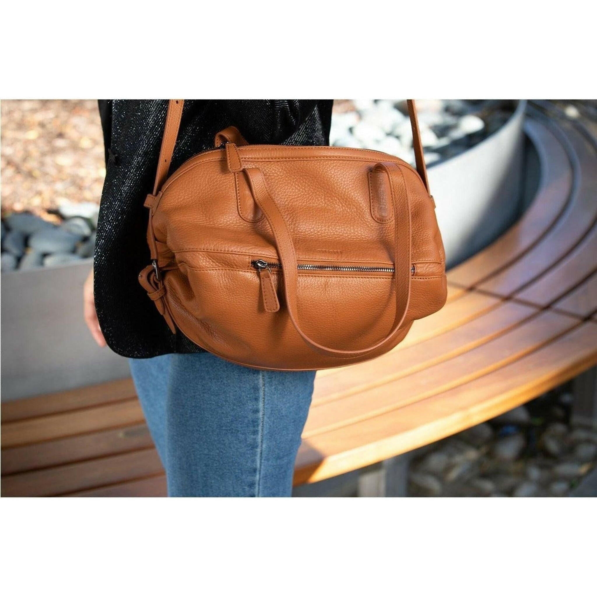 Catherine Leather Satchel Bag in Brown.