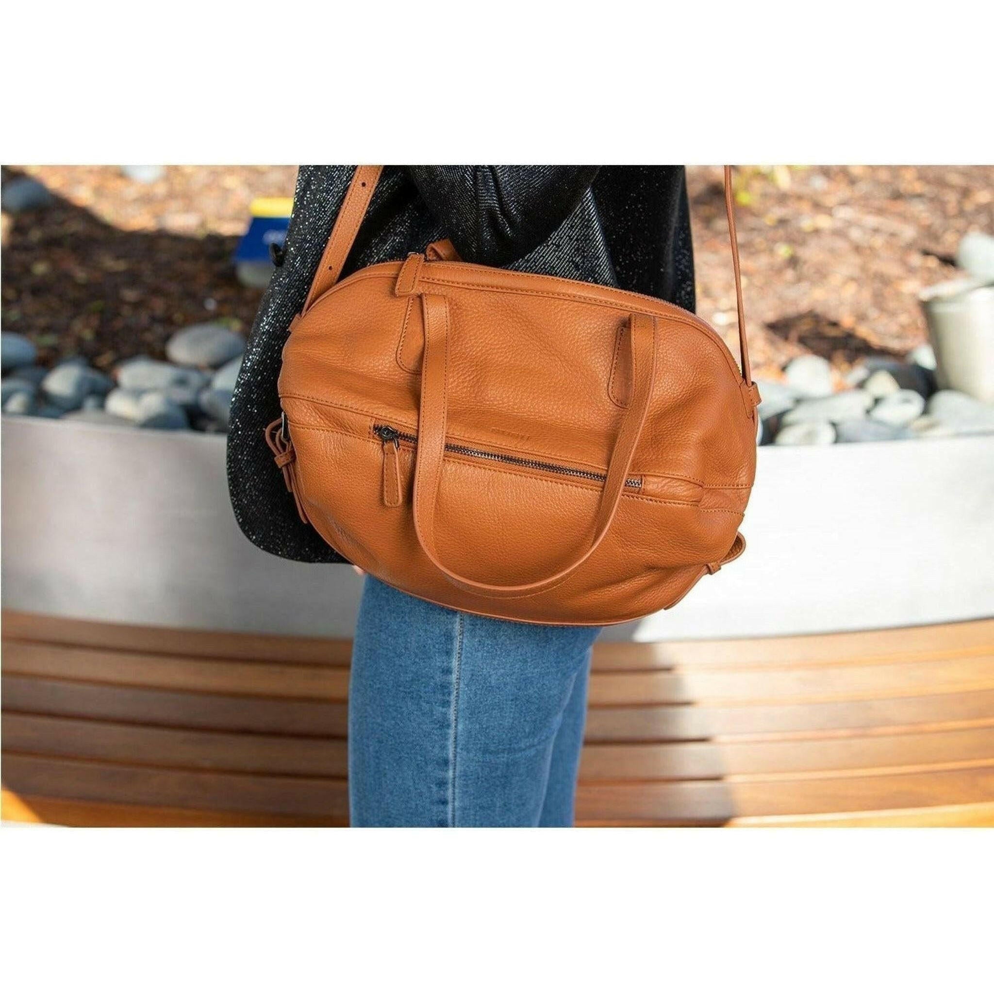 Catherine Leather Satchel Bag in Brown.