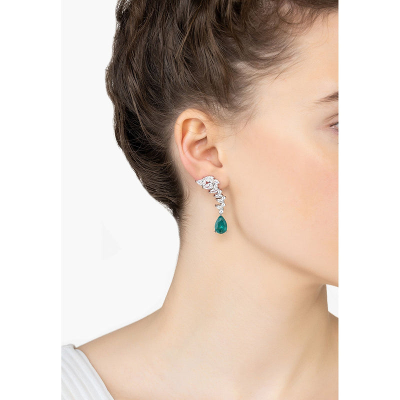 Henriette Teardrop Earrings Emerald Silver.