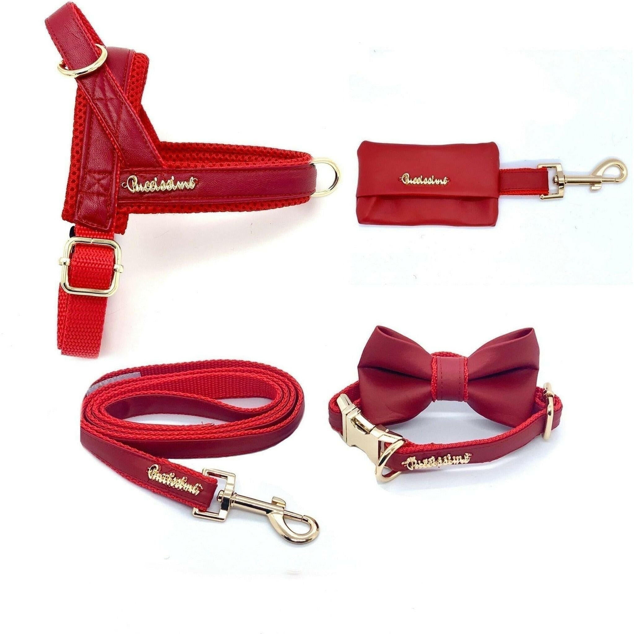 Cherry Red Leather One-Click Dog Harness.