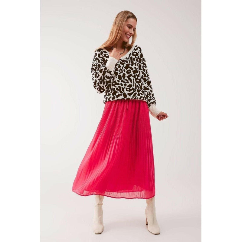 Chiffon Pleated Midi Skirt in Fuchsia