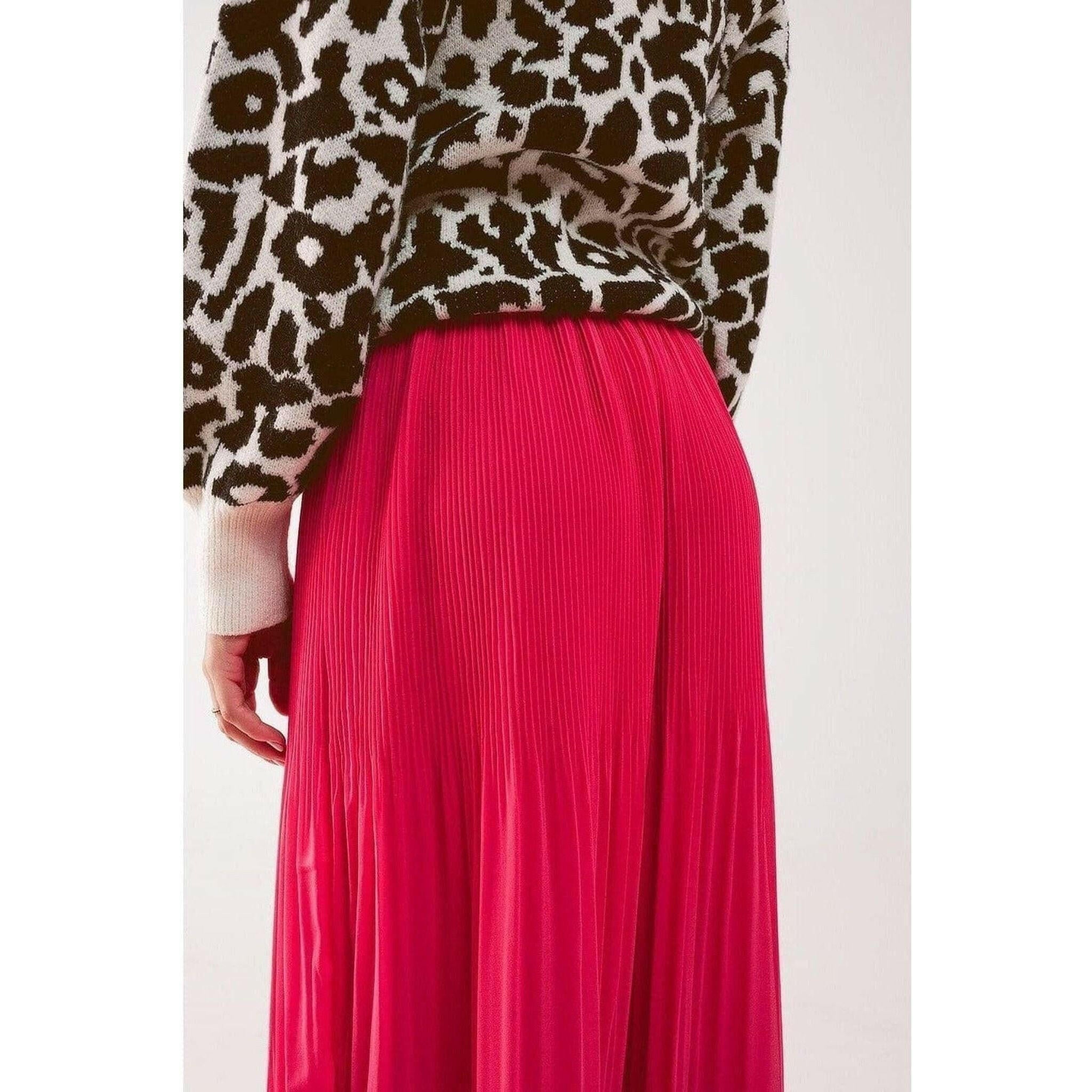 Chiffon Pleated Midi Skirt in Fuchsia.