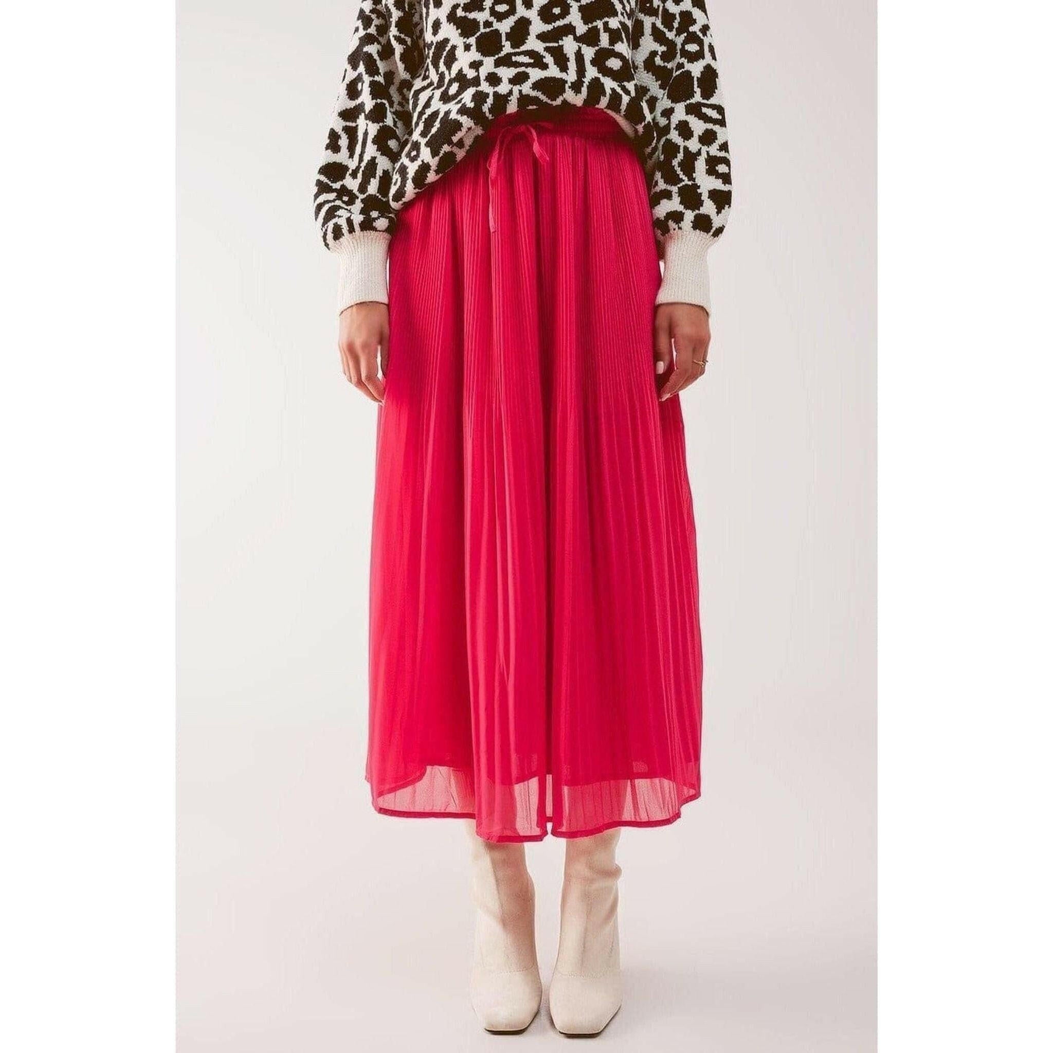 Chiffon Pleated Midi Skirt in Fuchsia.