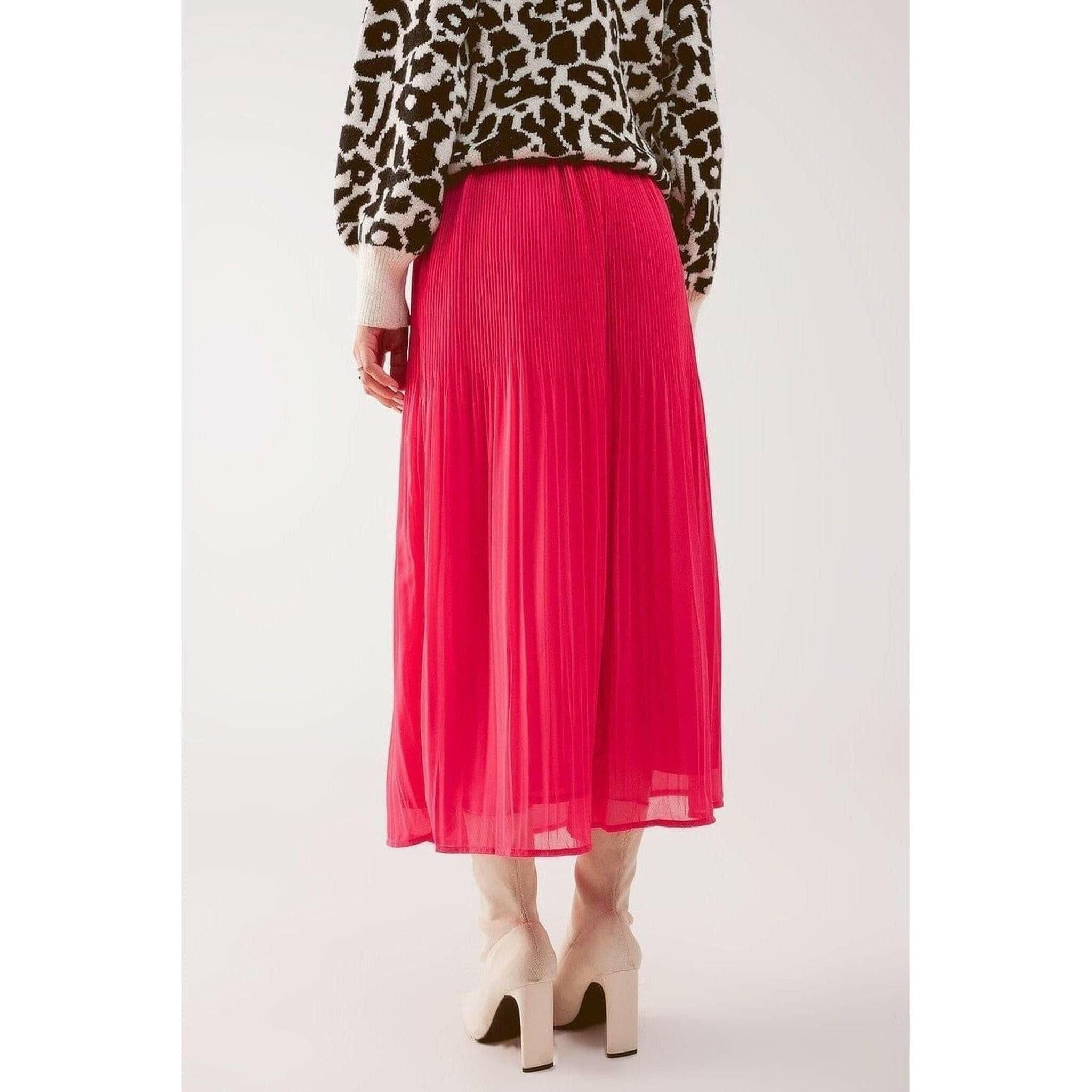 Chiffon Pleated Midi Skirt in Fuchsia.