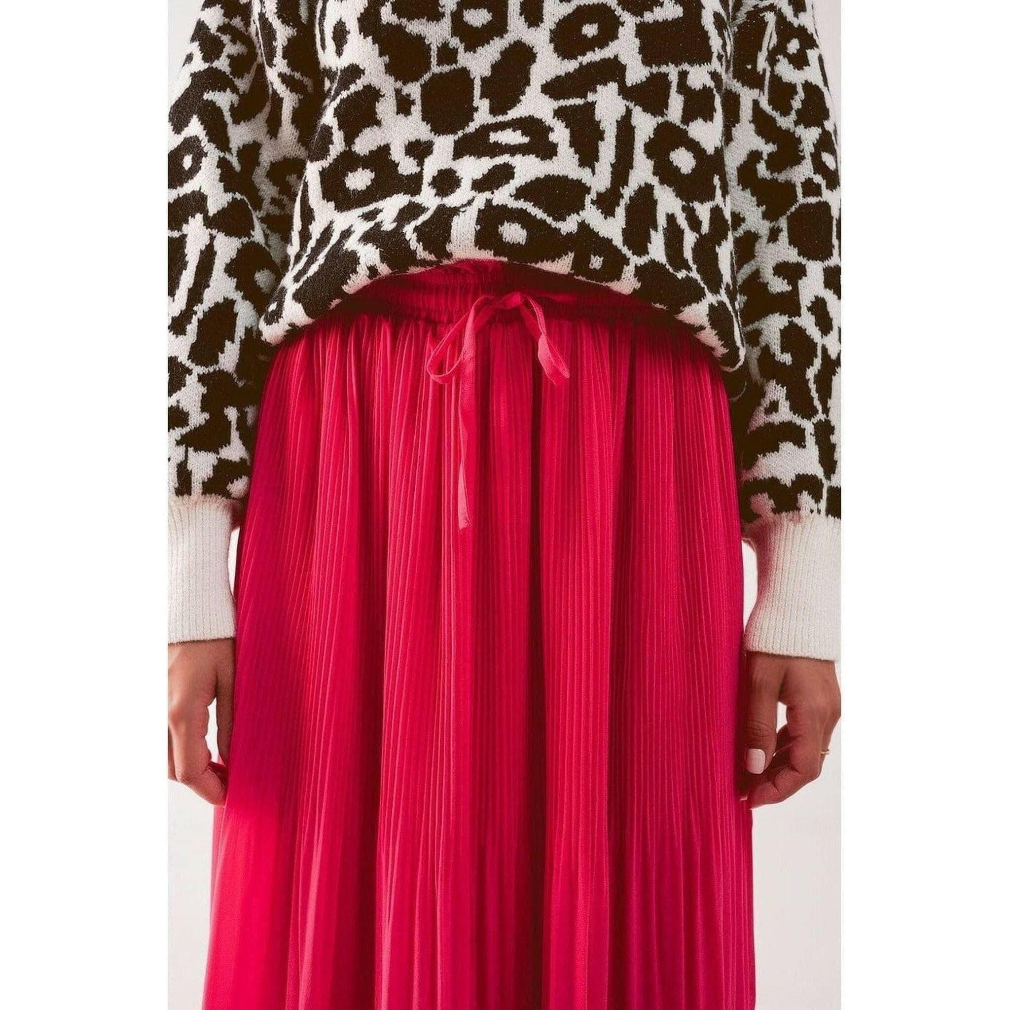 Chiffon Pleated Midi Skirt in Fuchsia.