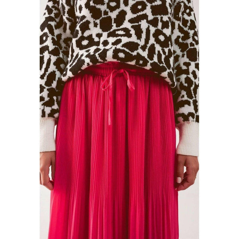 Chiffon Pleated Midi Skirt in Fuchsia