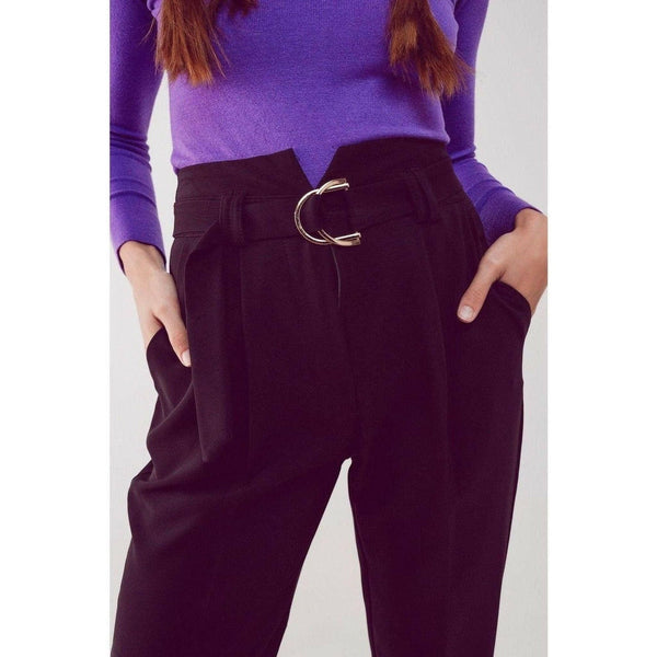 Cigarette Pants with Paper-Bag Waist in Black