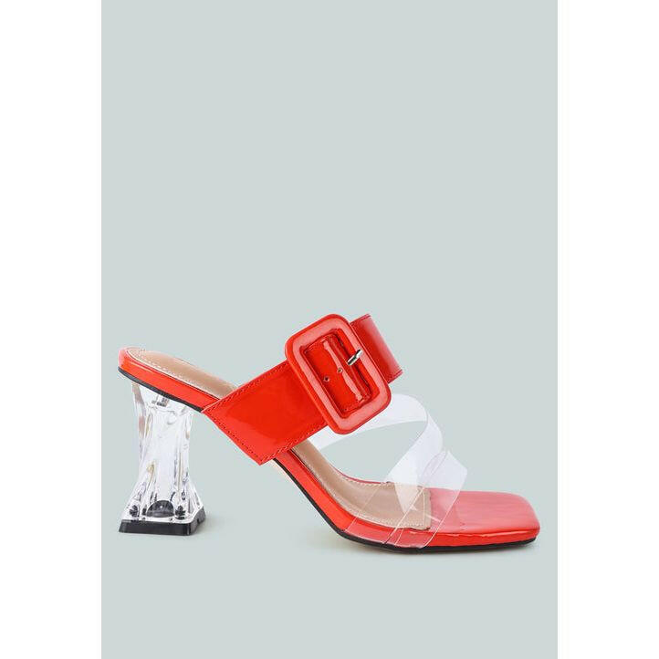 City Girl Buckle Detail Clear Spool Heel Sandals.