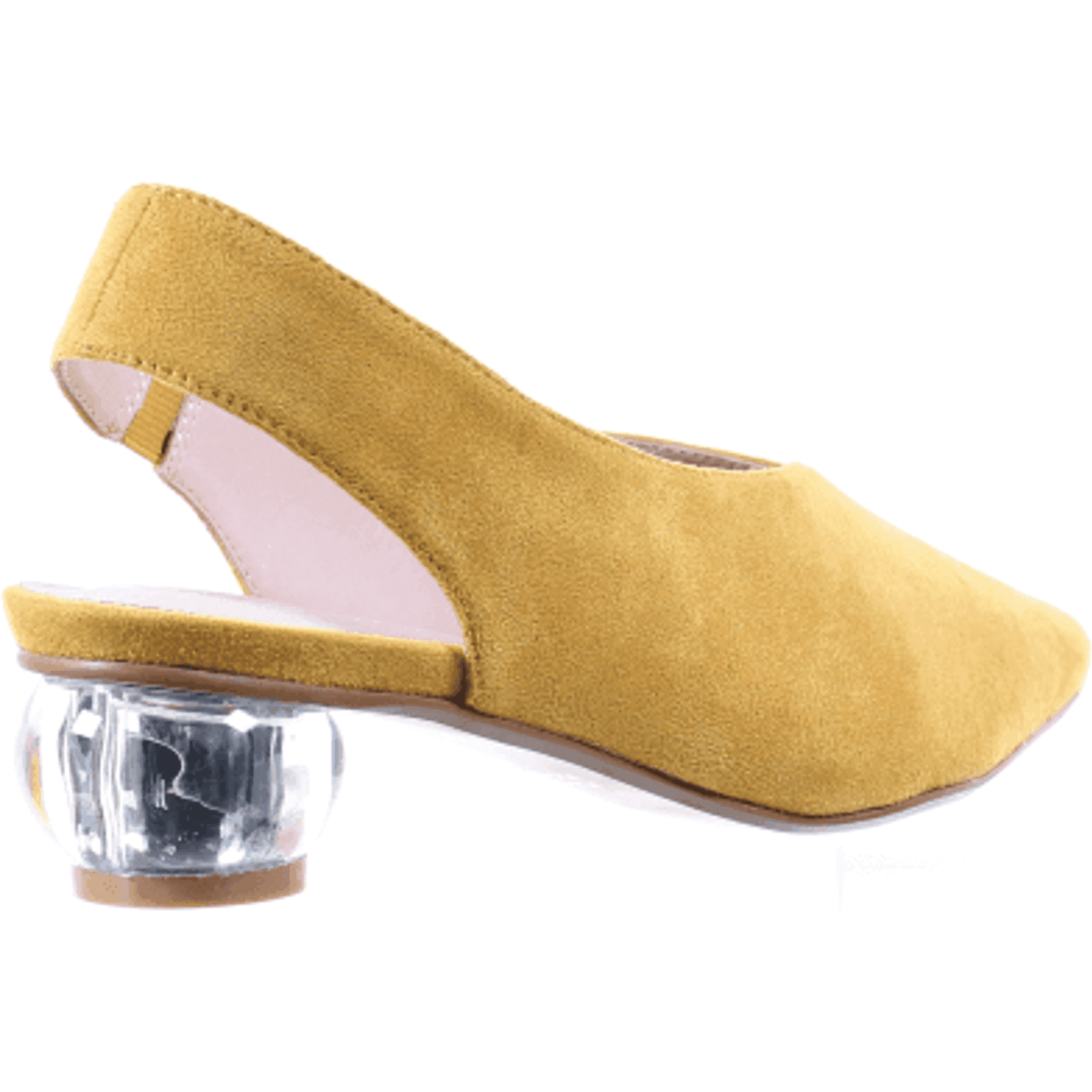 Clear Heel Suede Pointed Toe Pumps in Mustard.