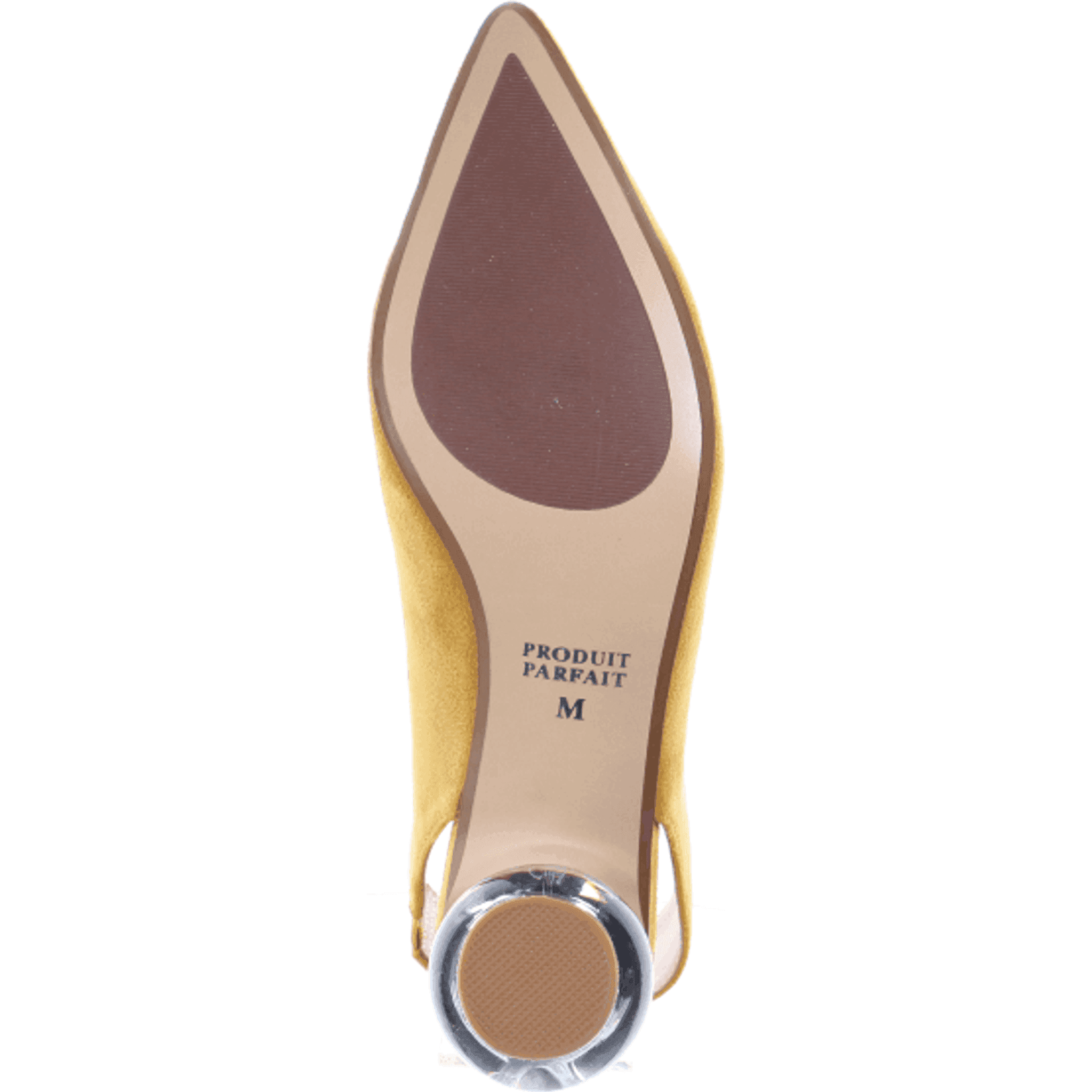 Clear Heel Suede Pointed Toe Pumps in Mustard.