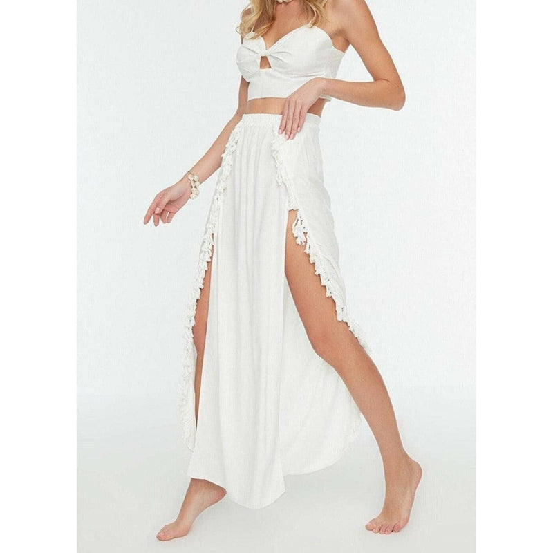 Cotton Double Slit White Skirt