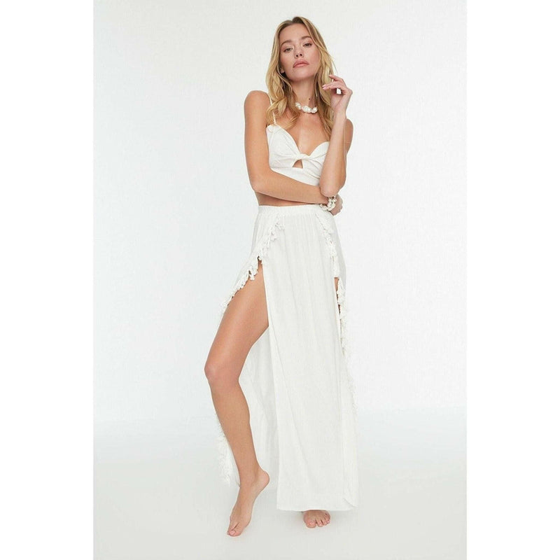 Cotton Double Slit White Skirt