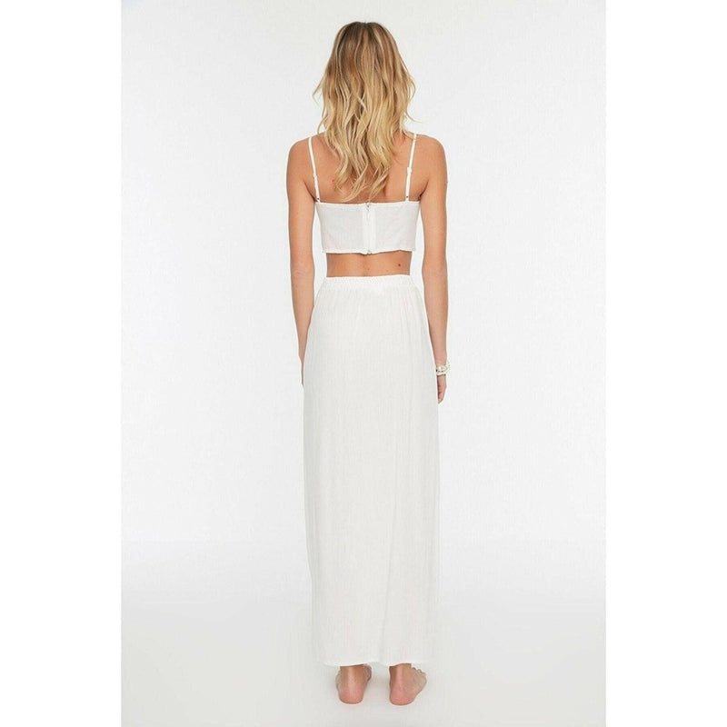 Cotton Double Slit White Skirt