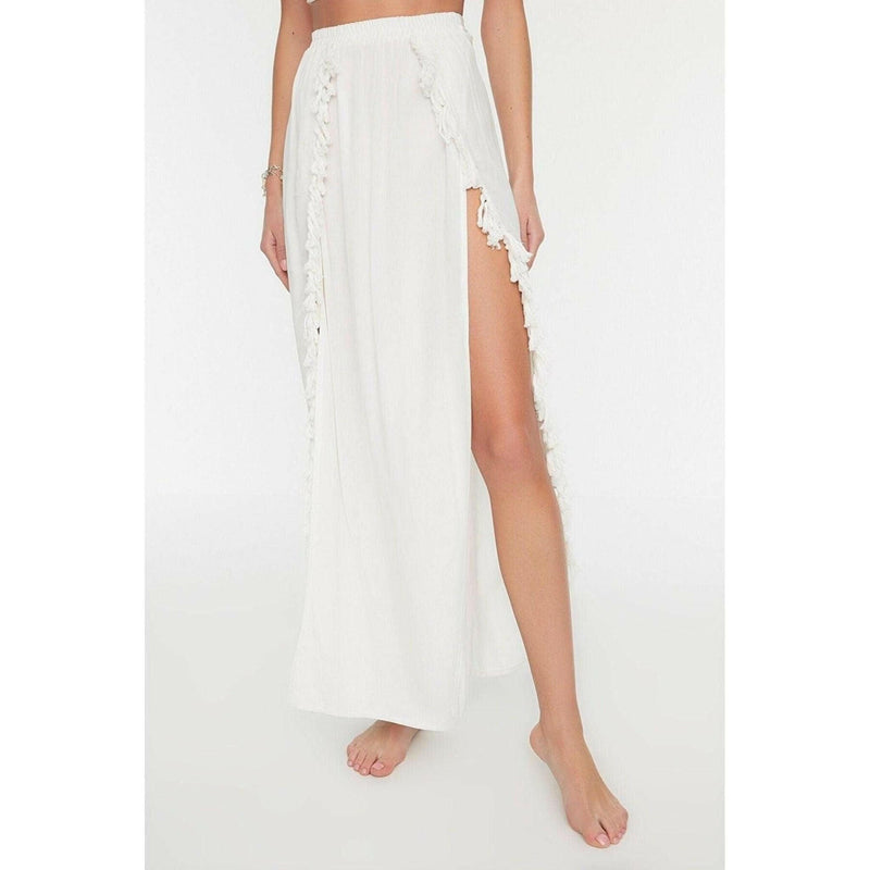 Cotton Double Slit White Skirt