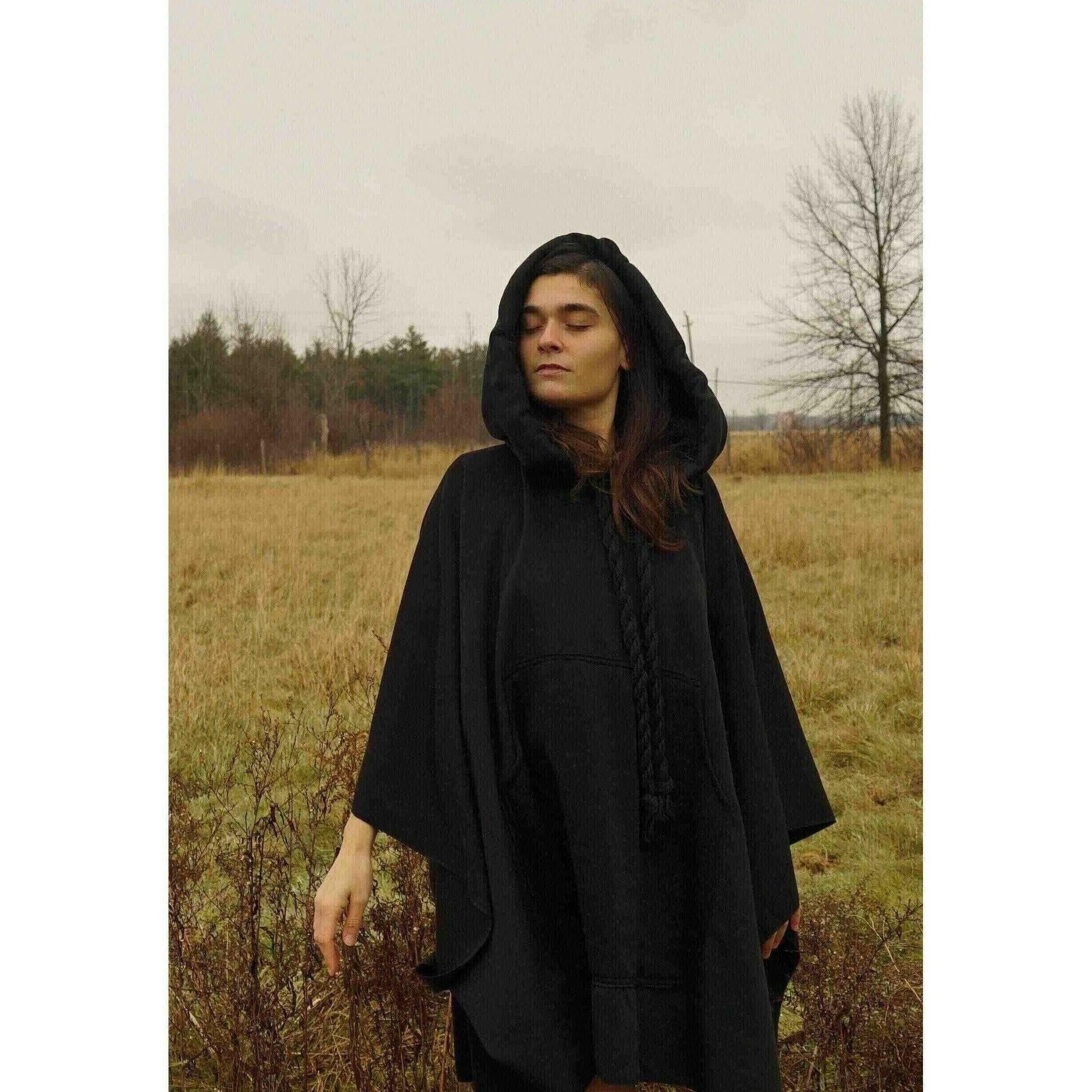 Cotton Hooded Black Cape.