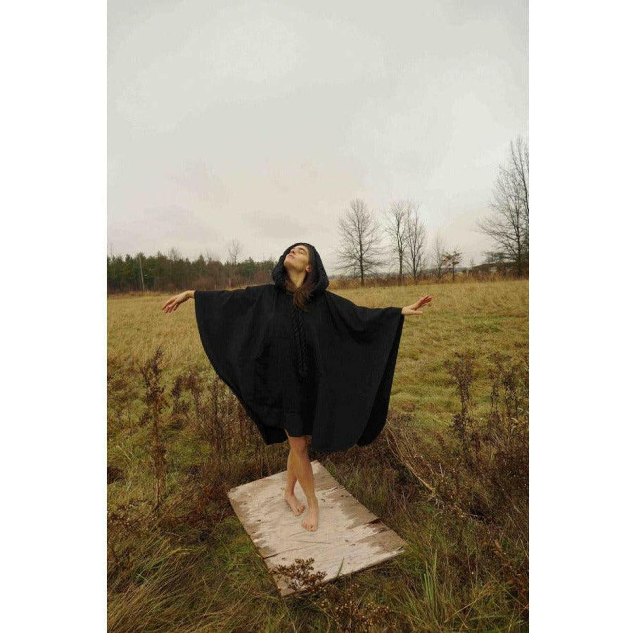 Cotton Hooded Black Cape.