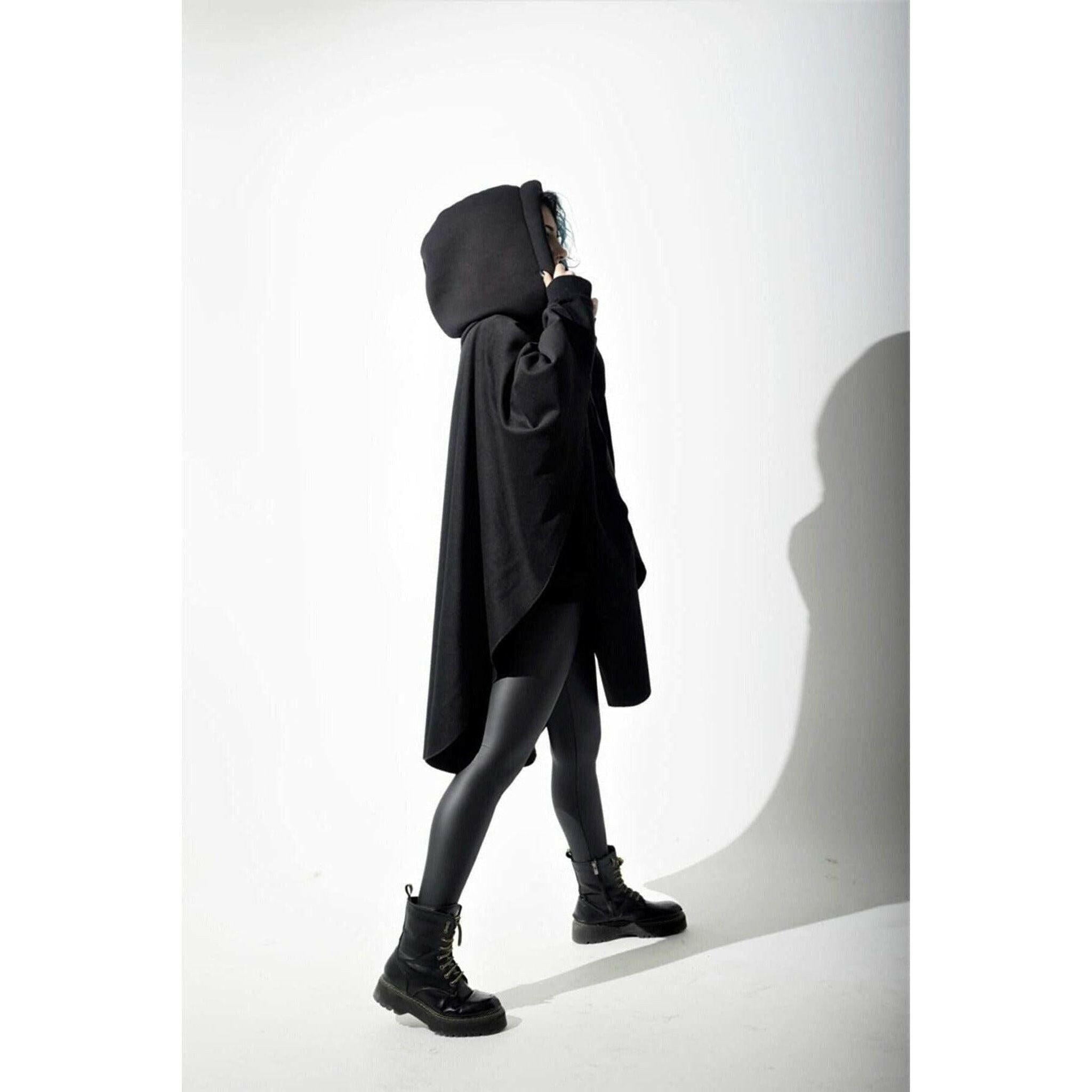 Cotton Hooded Black Cape.