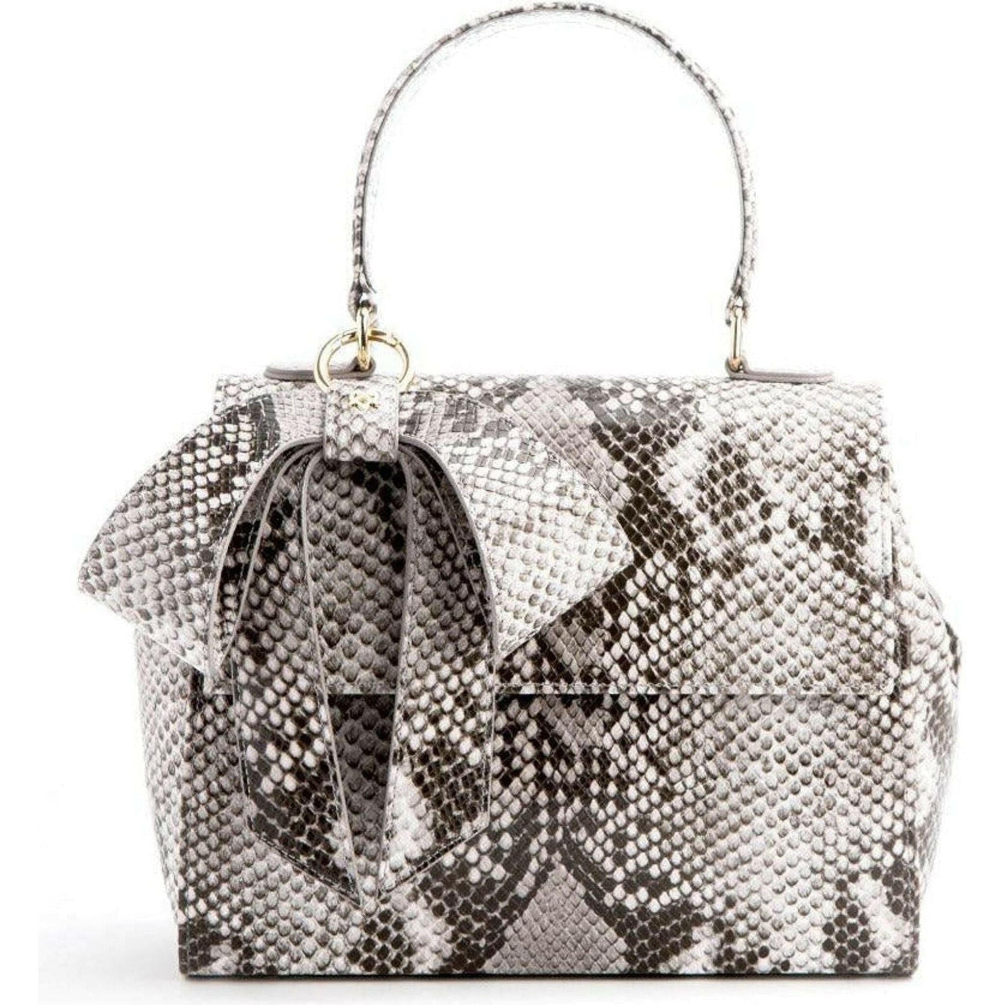 Cottontail - Black & White Snake Texture Vegan Leather Bag.